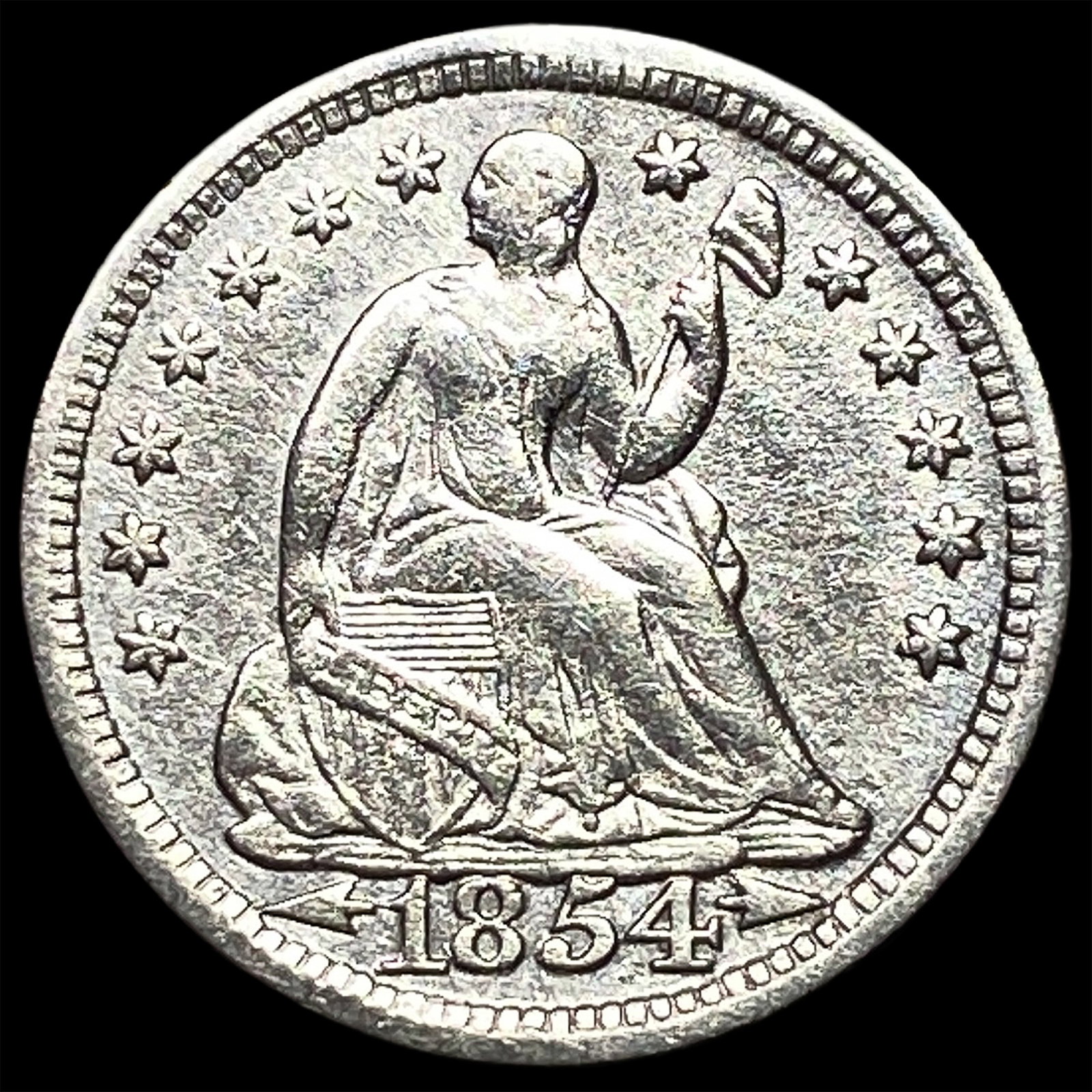 1854 Seated Liberty Half Dime ABOUT UNCIRCULATED: 1854 Seated Liberty Half Dime ABOUT UNCIRCULATED