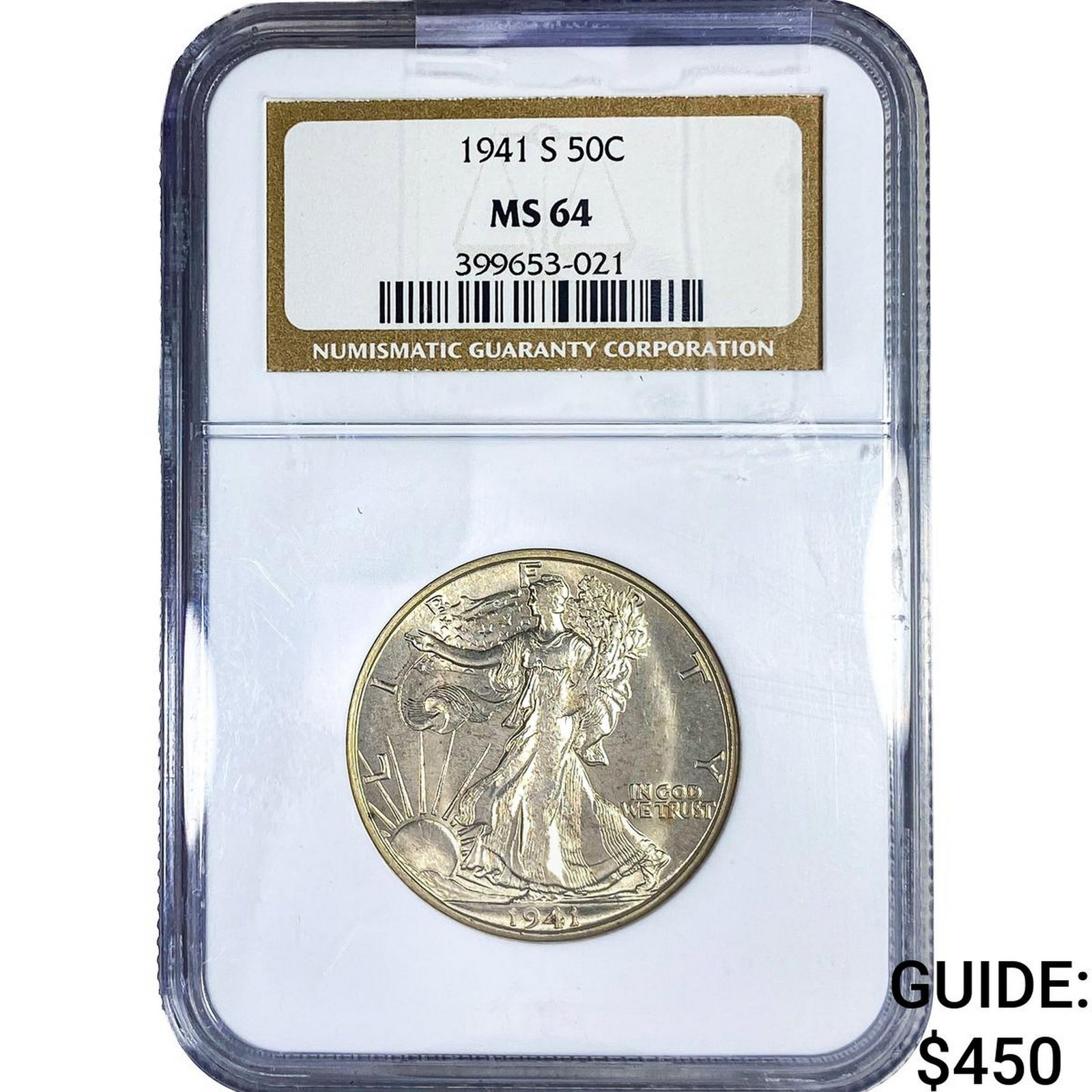 1941-S Walking Liberty Half Dollar NGC MS64: 1941-S Walking Liberty Half Dollar NGC MS64