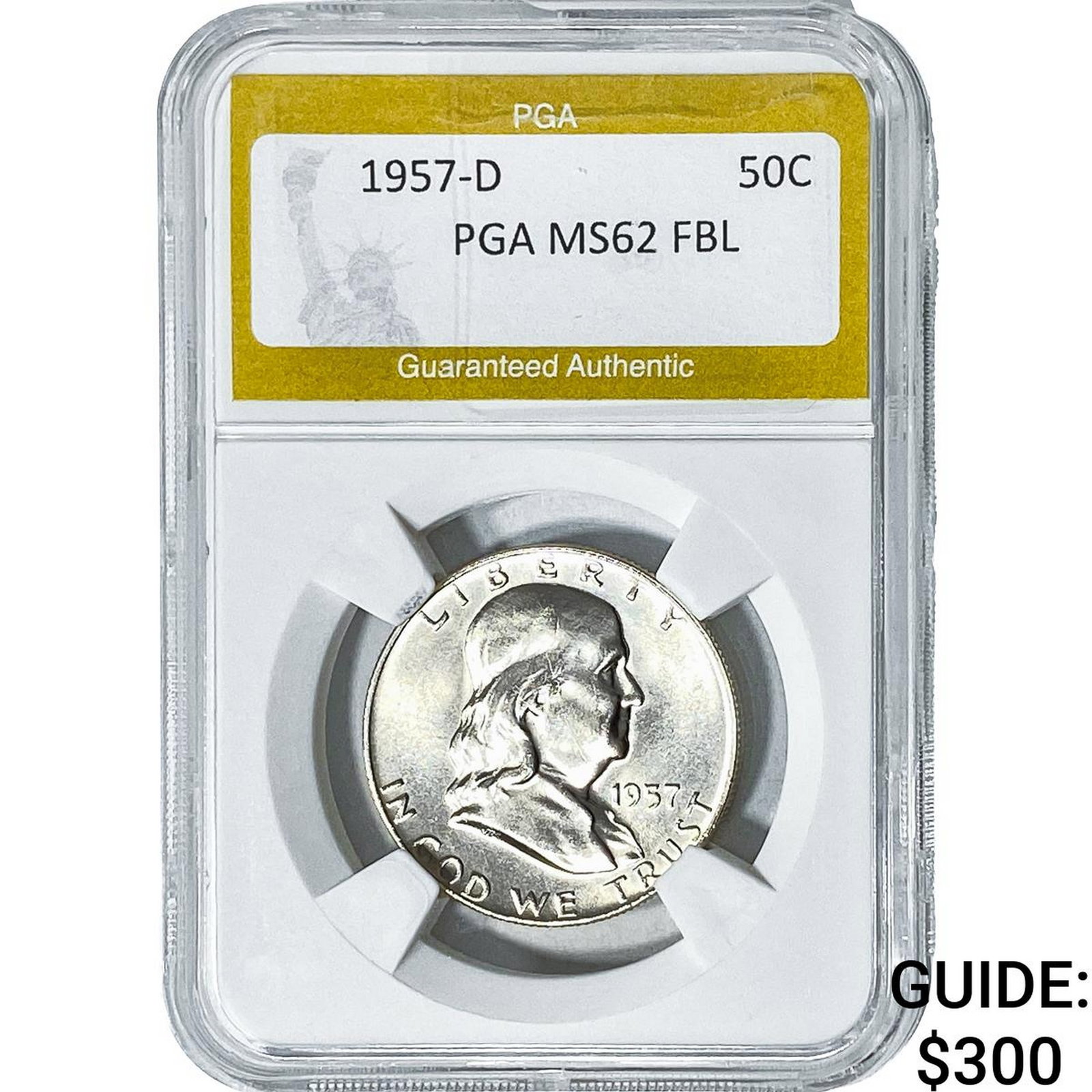 1957-D Franklin Half Dollar PGA MS62FBL: 1957-D Franklin Half Dollar PGA MS62FBL