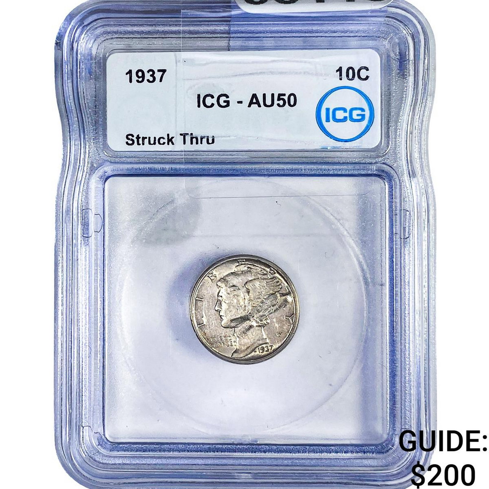 1937 Mercury Silver Dime ICG AU50: 1937 Mercury Silver Dime ICG AU50