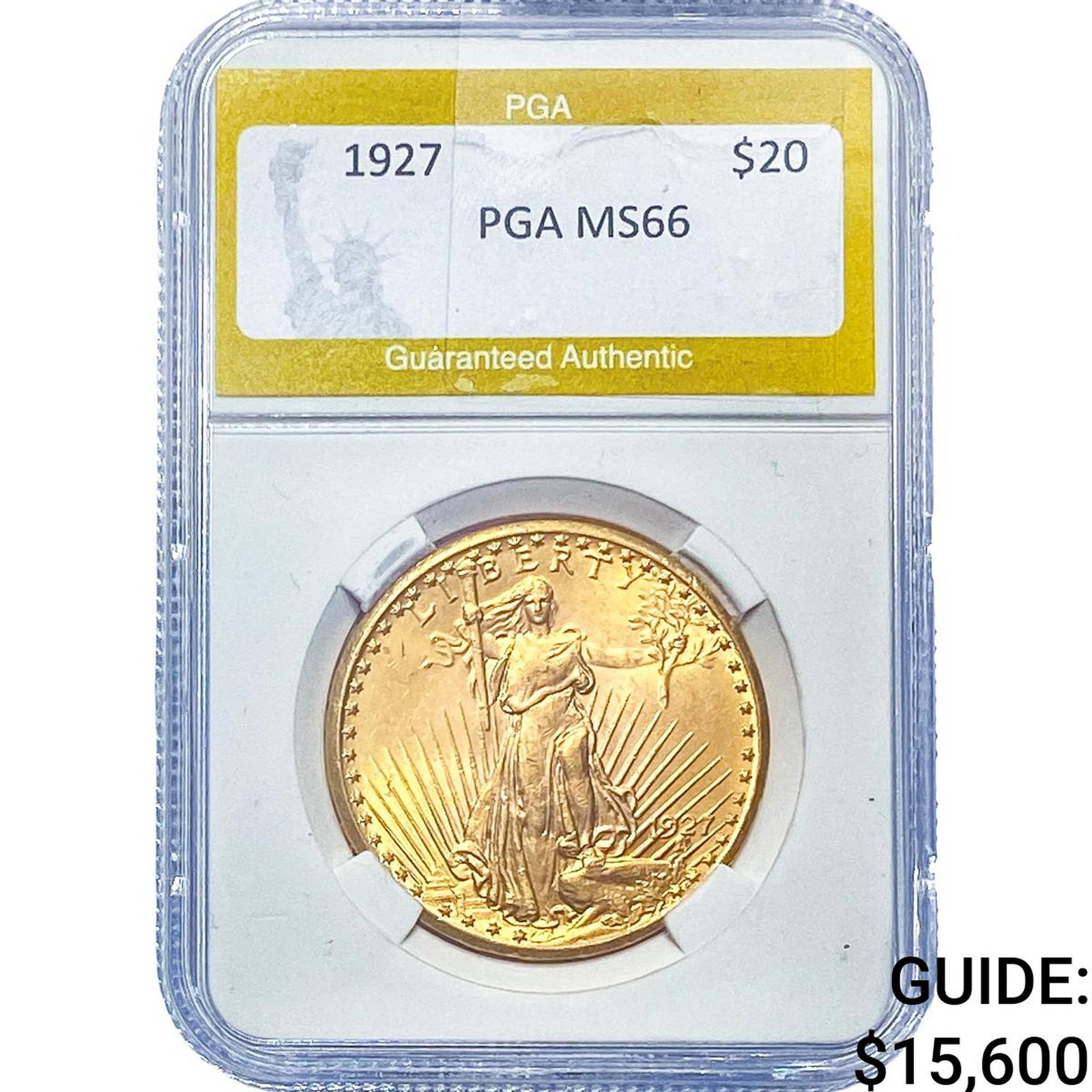 1927 $20 Gold Double Eagle PGA MS66: 1927 $20 Gold Double Eagle PGA MS66