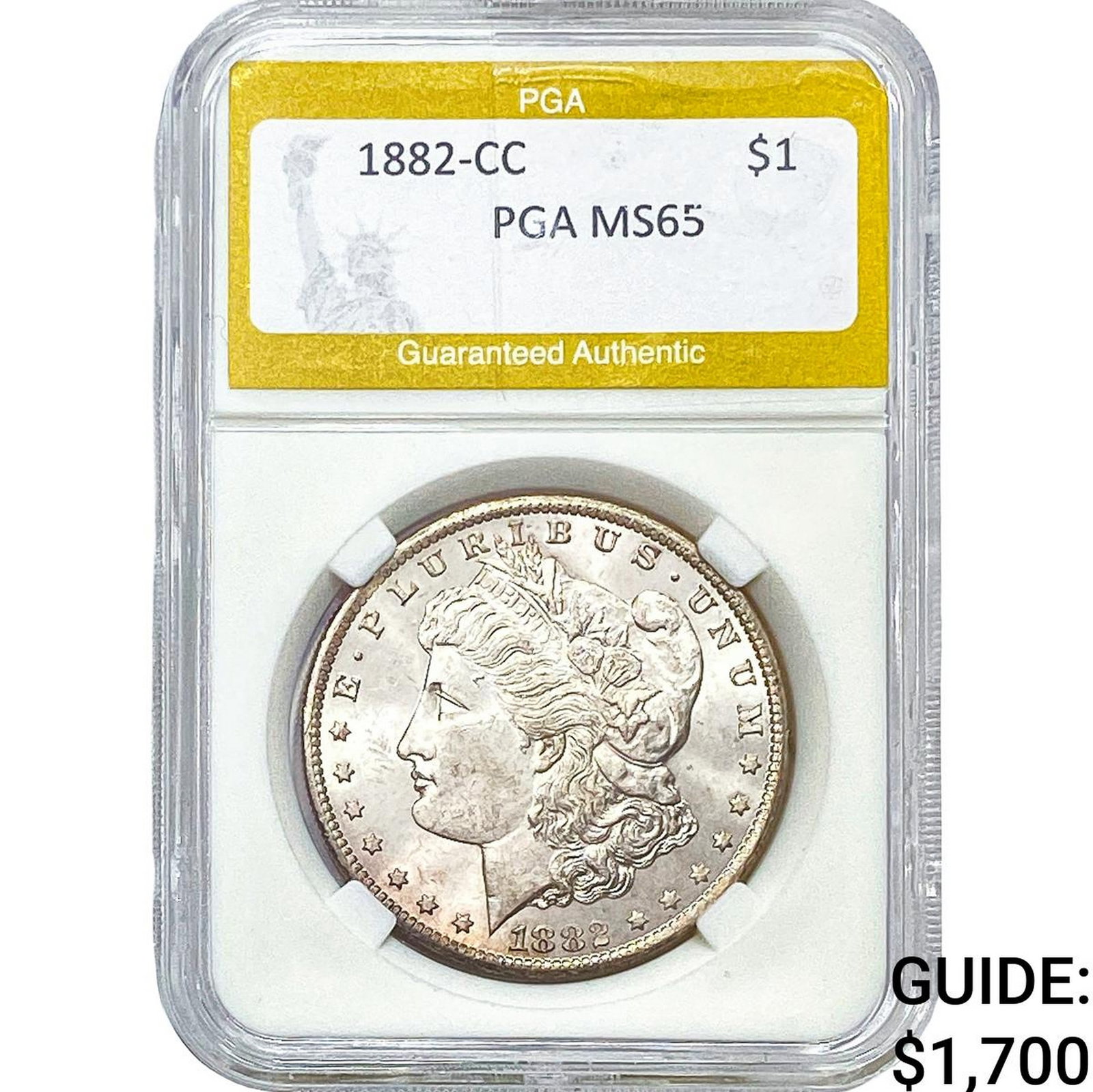 1882-CC Morgan Silver Dollar PGA MS65: 1882-CC Morgan Silver Dollar PGA MS65