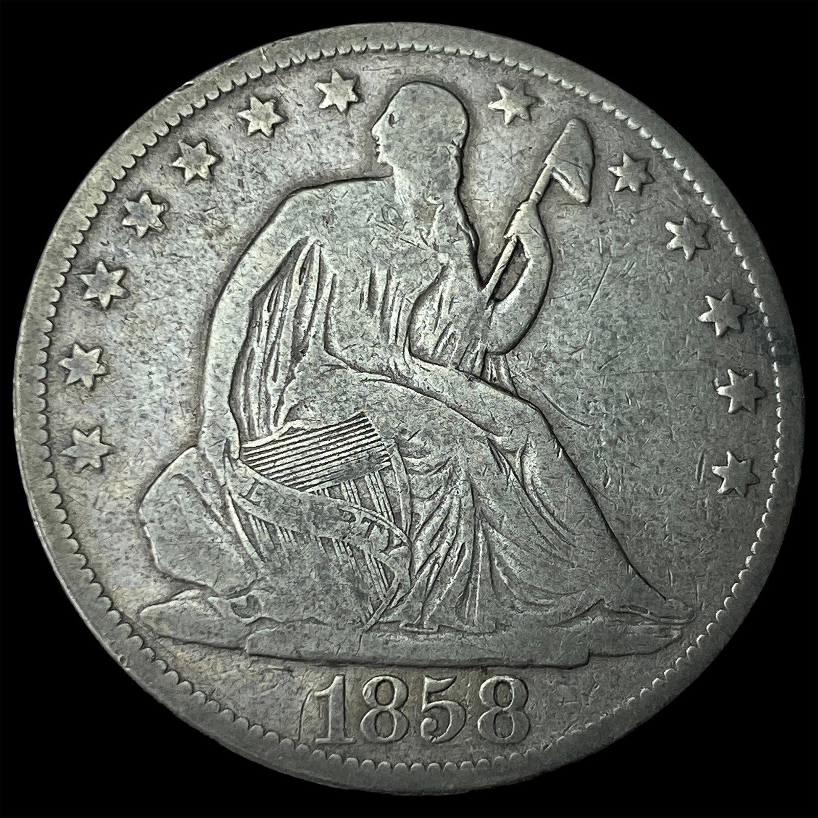 1858-O Silver Seated Liberty Half Dollar LIGHTLY CIRCULATED: 1858-O Silver Seated Liberty Half Dollar LIGHTLY CIRCULATED