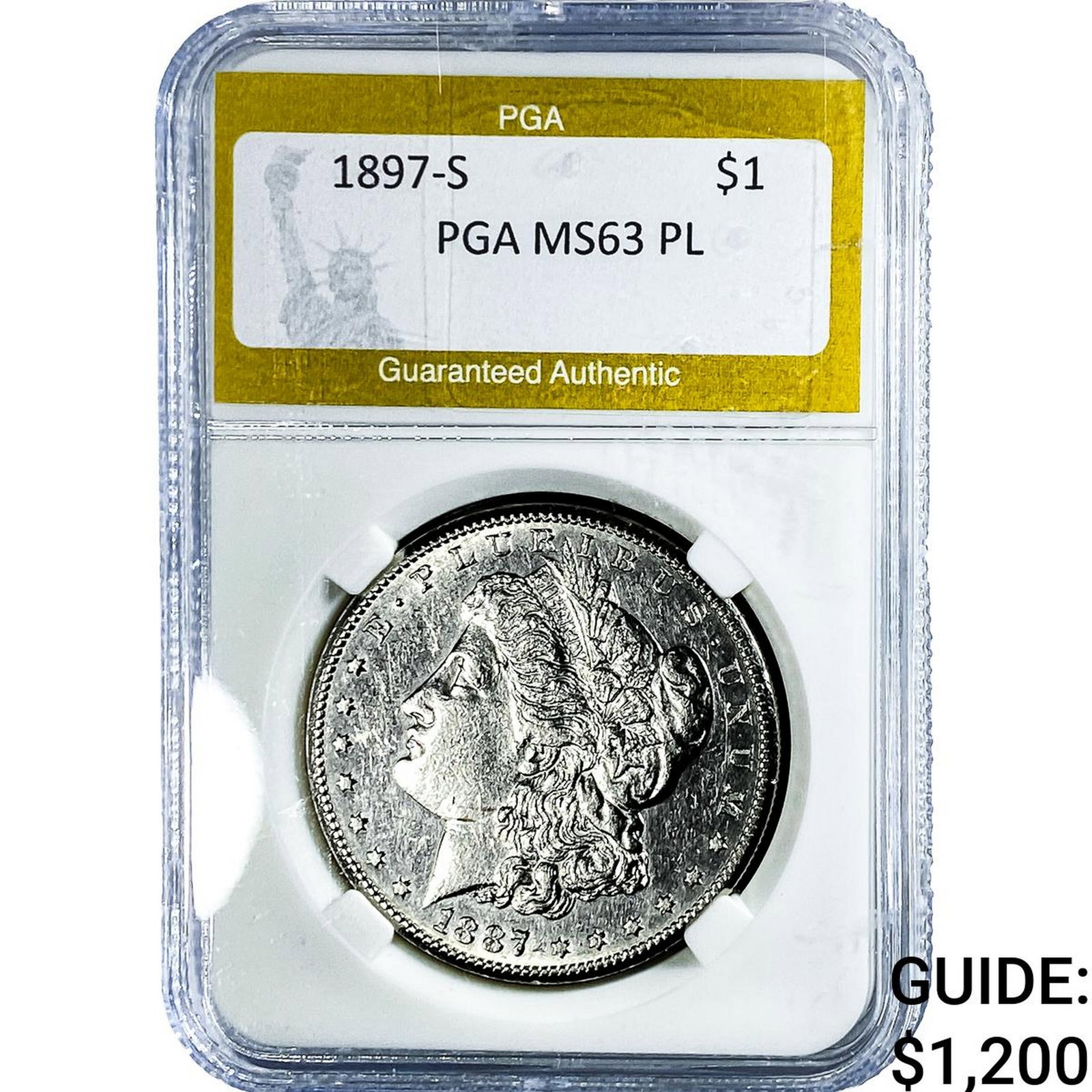 1897-S Morgan Silver Dollar PGA MS63 PL: 1897-S Morgan Silver Dollar PGA MS63 PL