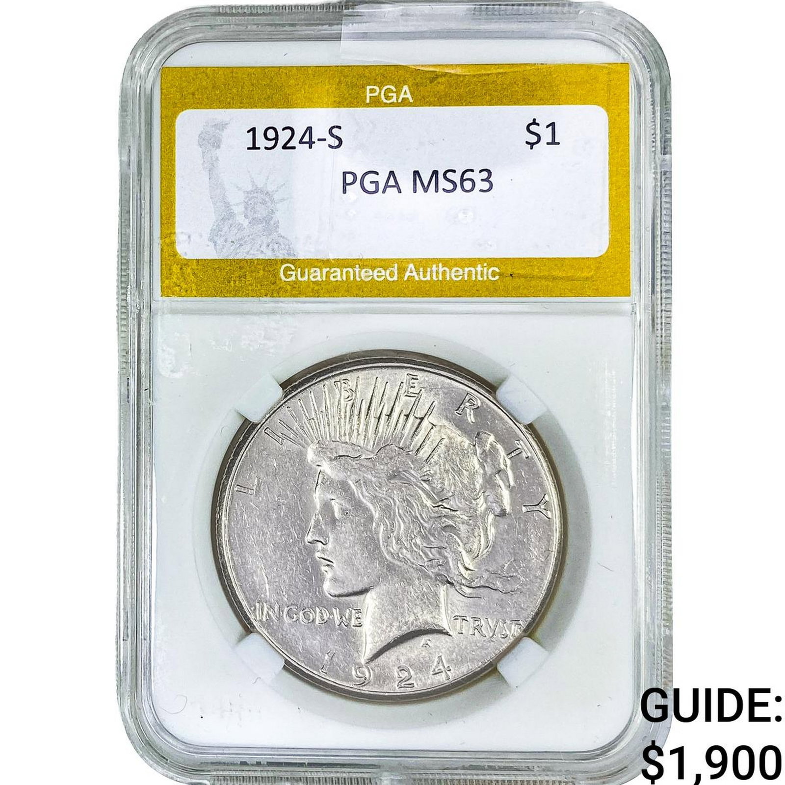 1924-S Silver Peace Dollar PGA MS63: 1924-S Silver Peace Dollar PGA MS63
