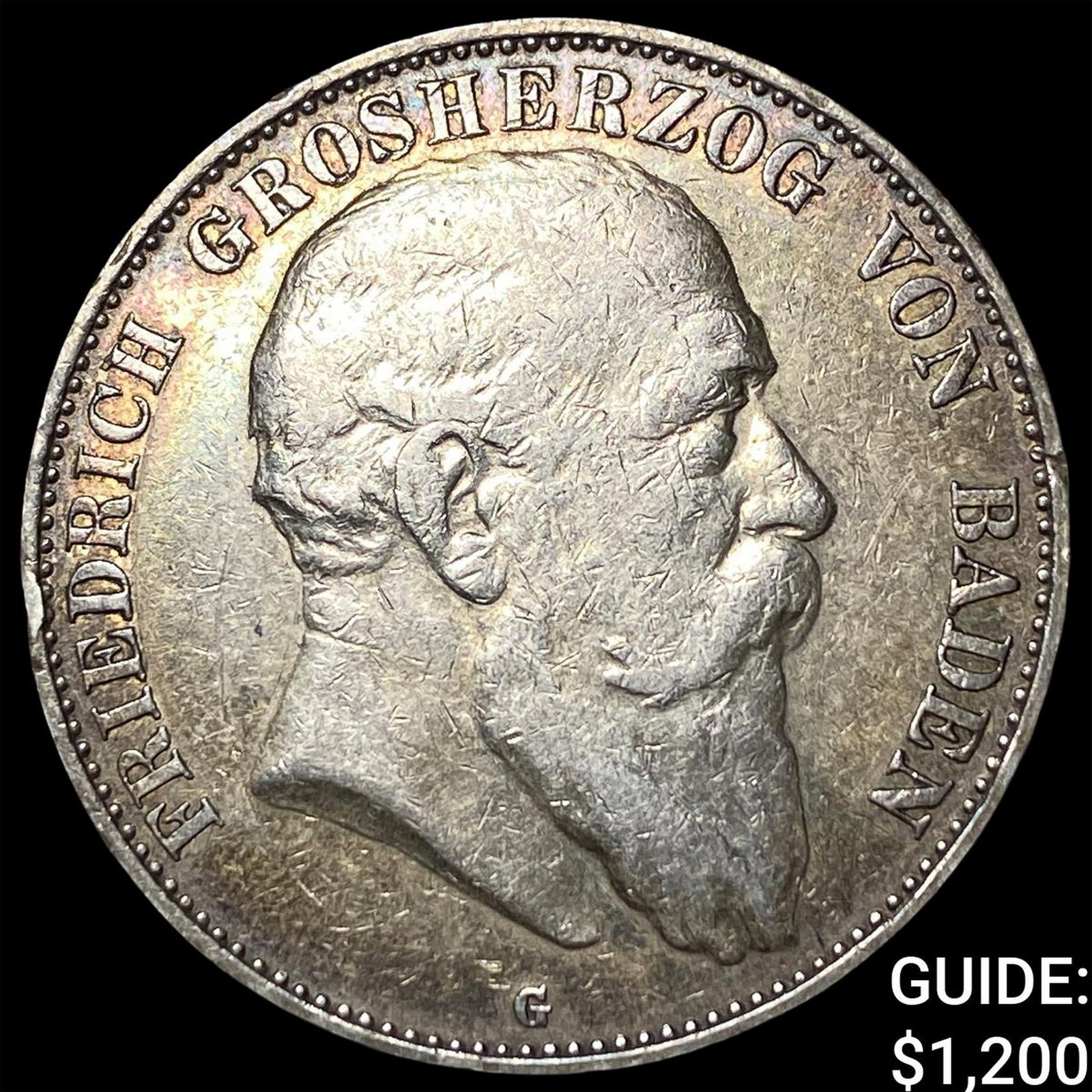 1902G German States Baden Silver 5 Mark KM-274: 1902G German States Baden Silver 5 Mark KM-274