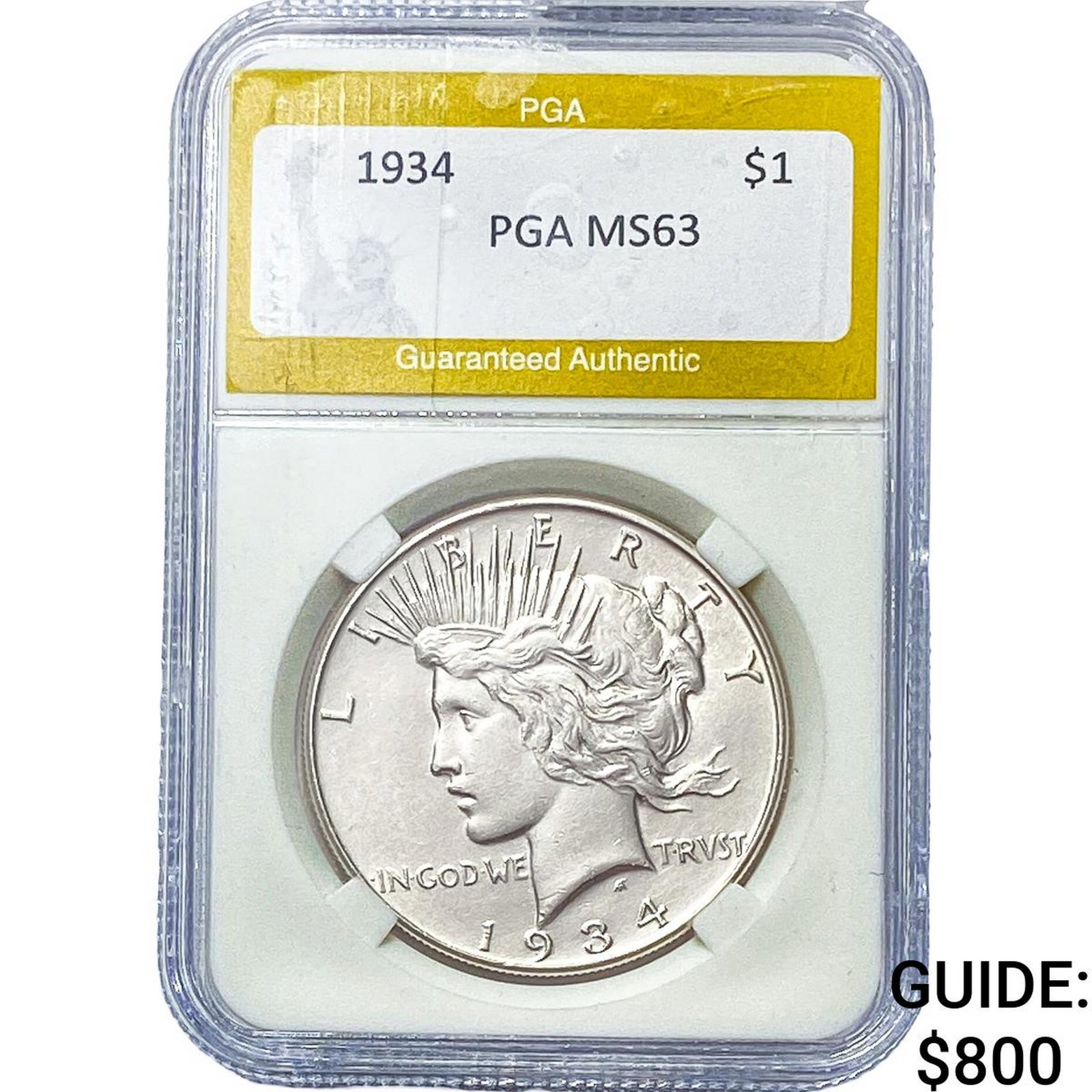 1934 Silver Peace Dollar PGA MS63: 1934 Silver Peace Dollar PGA MS63