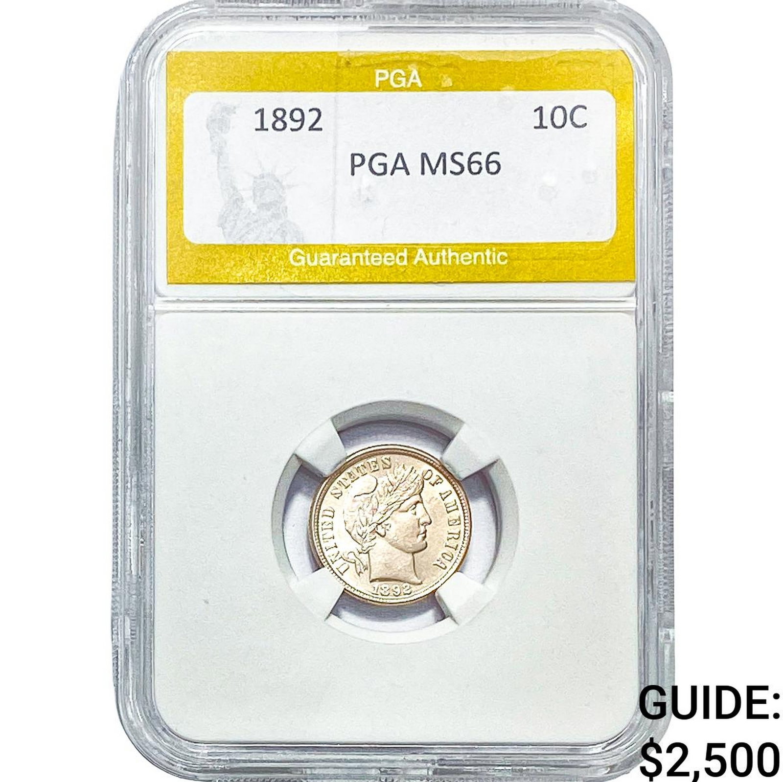 1892 Barber Dime PGA MS66: 1892 Barber Dime PGA MS66
