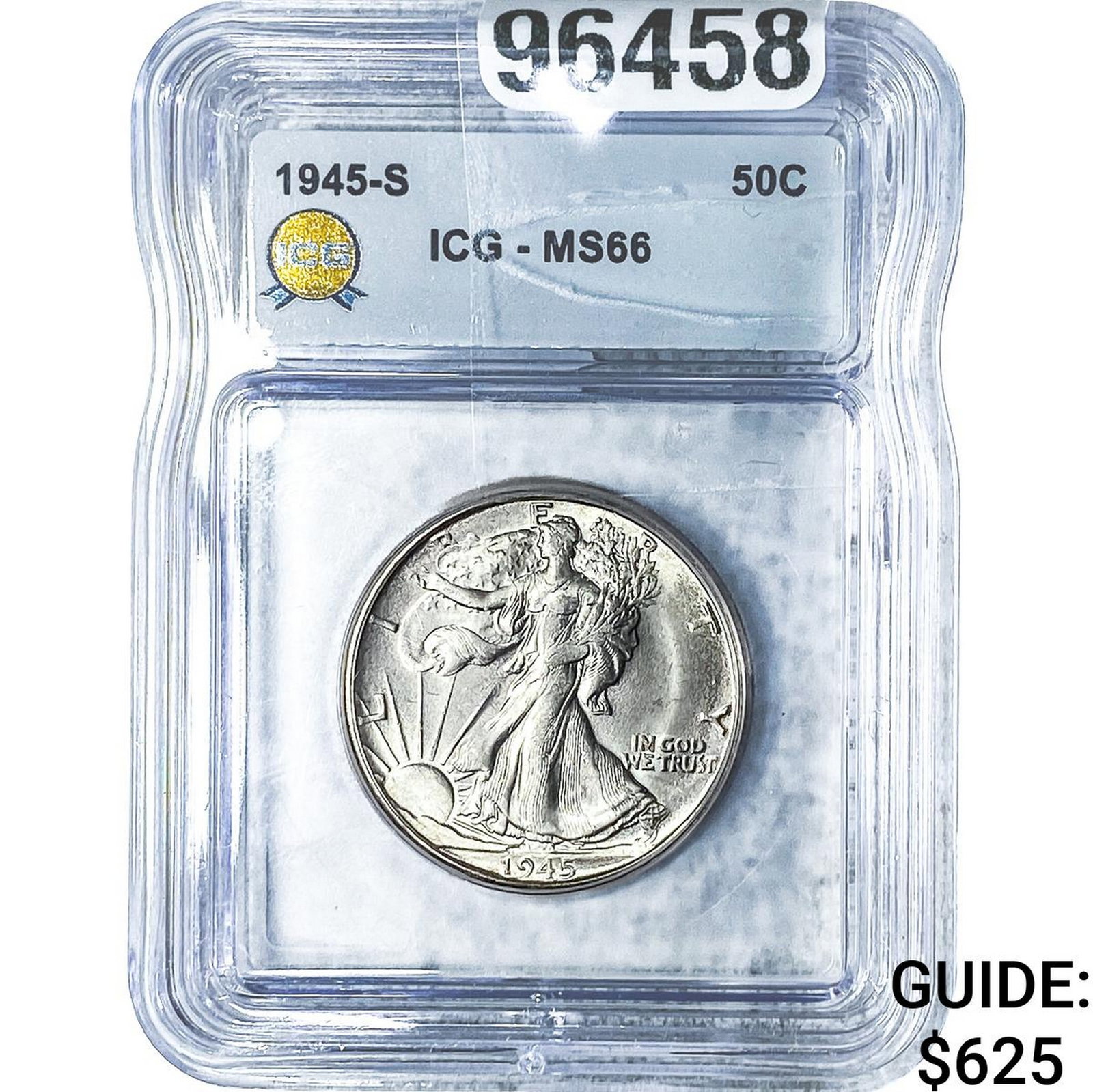 1945-S Walking Liberty Half Dollar ICG MS66: 1945-S Walking Liberty Half Dollar ICG MS66