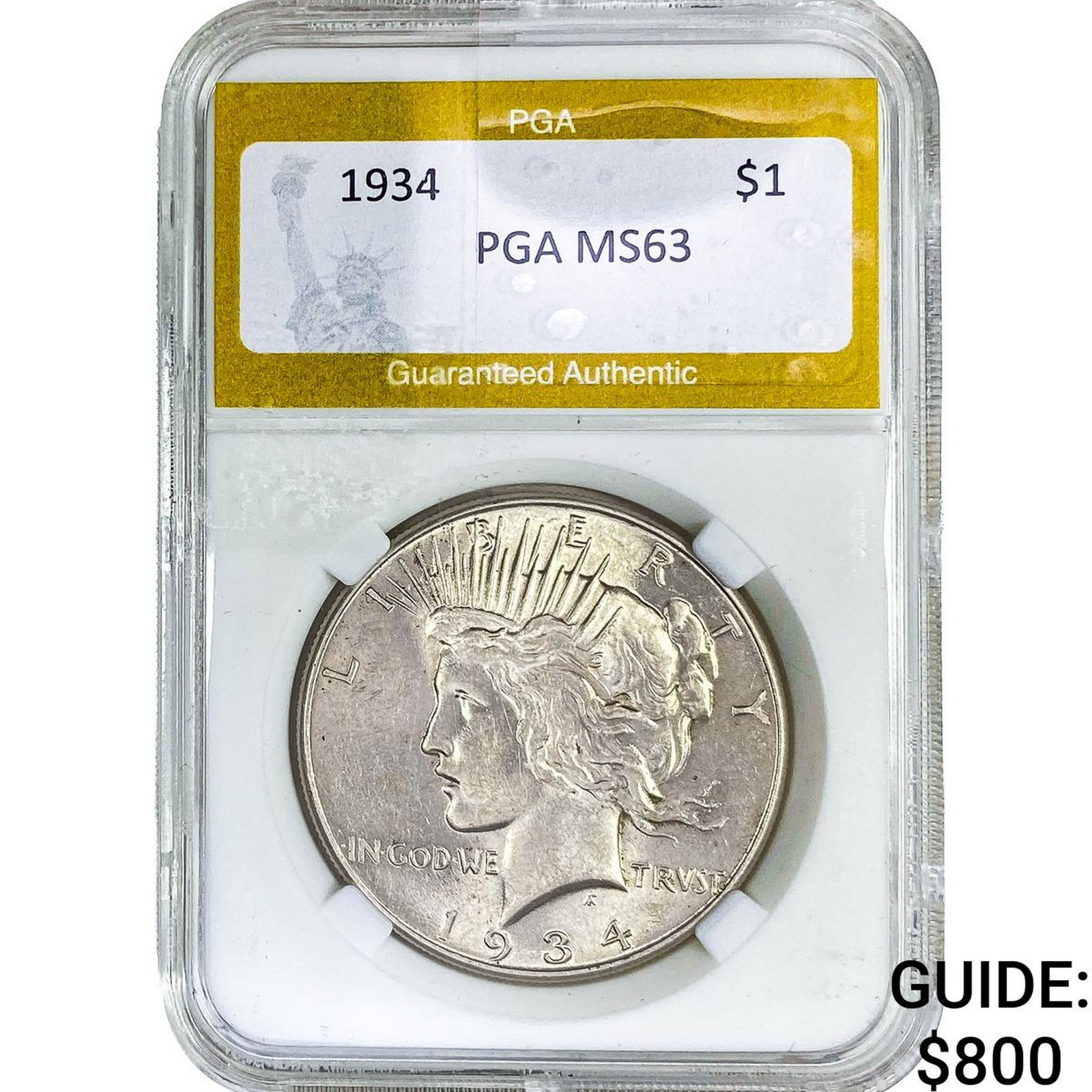 1934 Silver Peace Dollar PGA MS63: 1934 Silver Peace Dollar PGA MS63