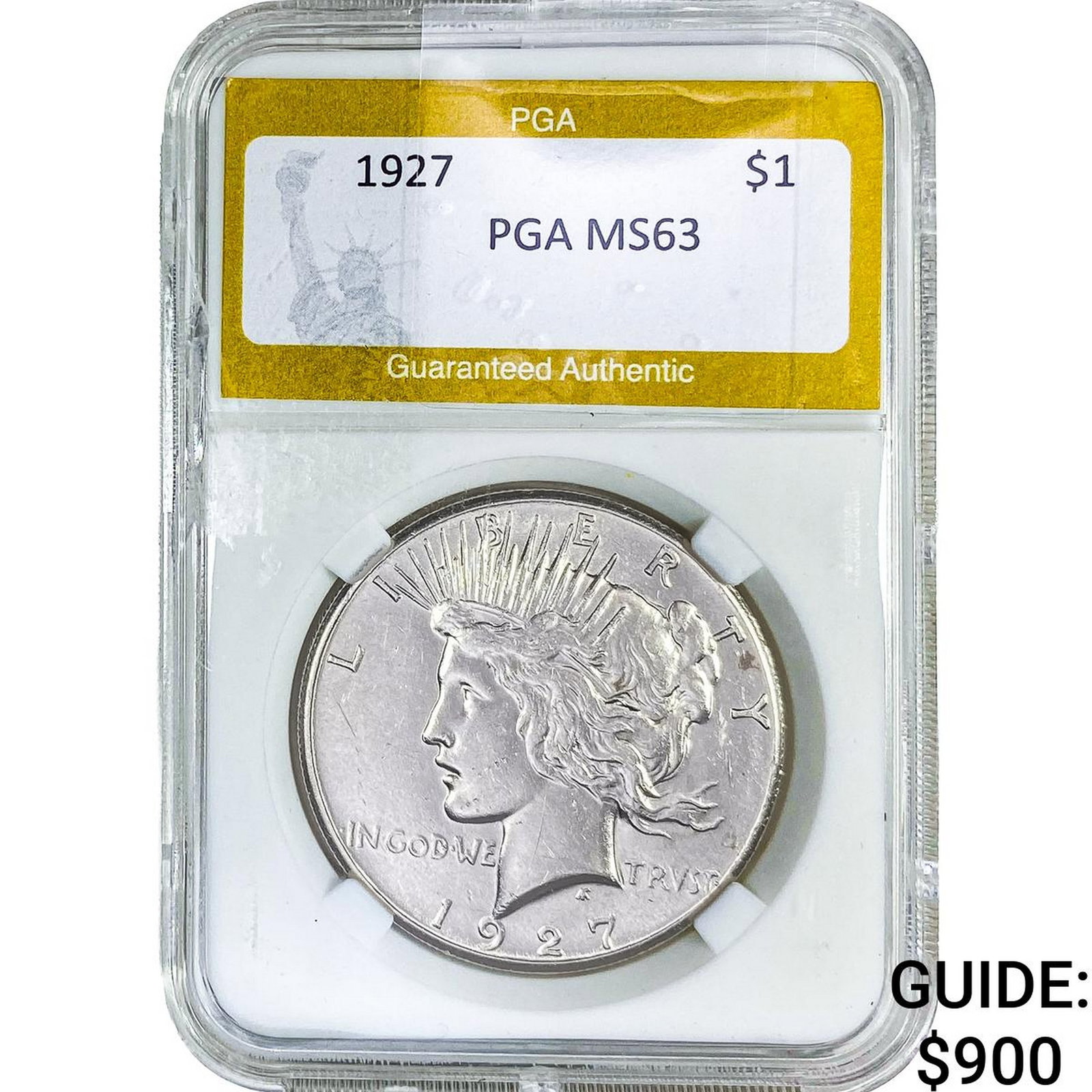 1927 Silver Peace Dollar PGA MS63: 1927 Silver Peace Dollar PGA MS63