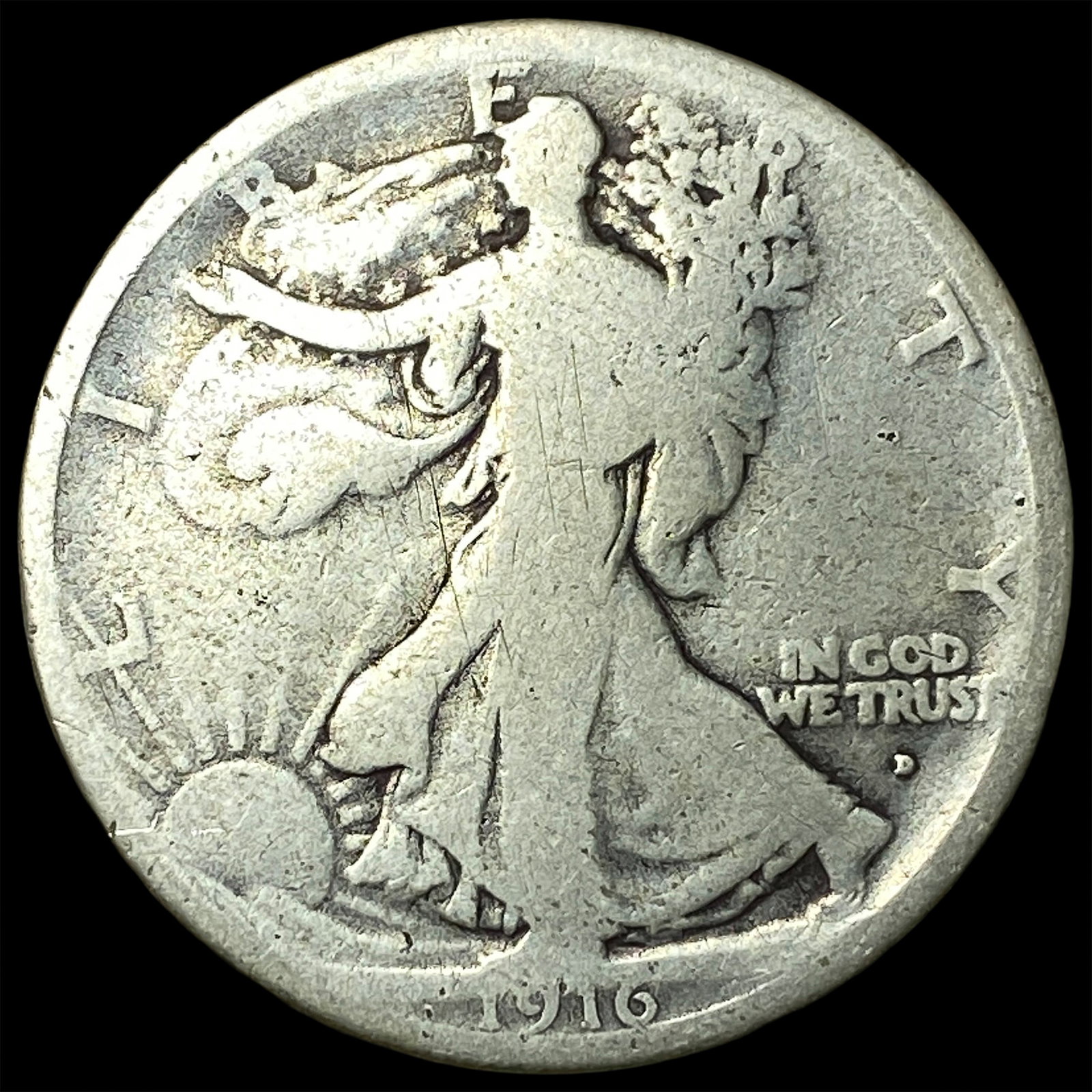 1916-D Silver Walking Liberty Half Dollar NICELY CIRCULATED: 1916-D Silver Walking Liberty Half Dollar NICELY CIRCULATED