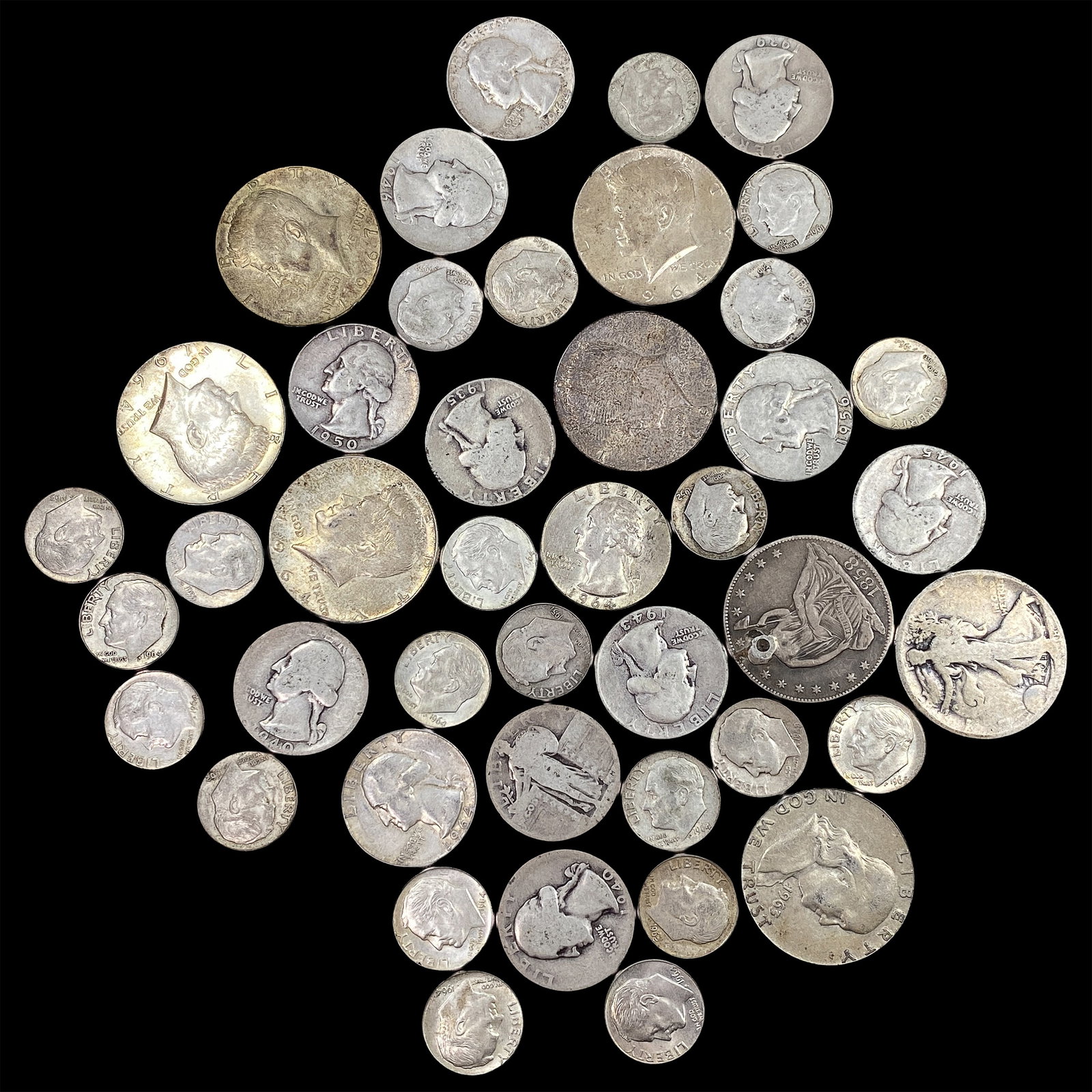 [43]1858-1967 U.S. Silver Coin Lot 10C, 25C, & 50C: [43]1858-1967 U.S. Silver Coin Lot 10C, 25C, & 50C