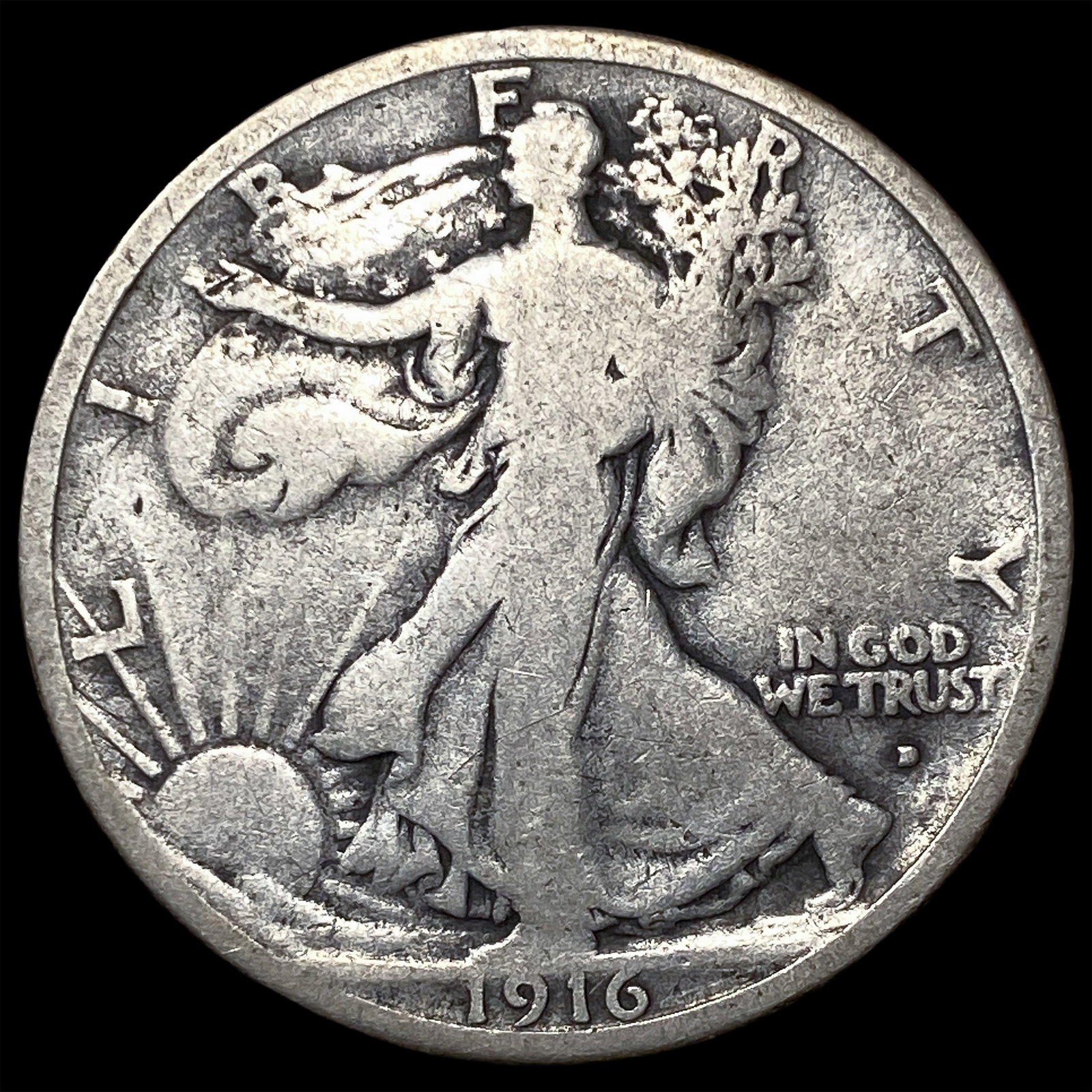 1916-D Silver Walking Liberty Half Dollar LIGHTLY CIRCULATED: 1916-D Silver Walking Liberty Half Dollar LIGHTLY CIRCULATED