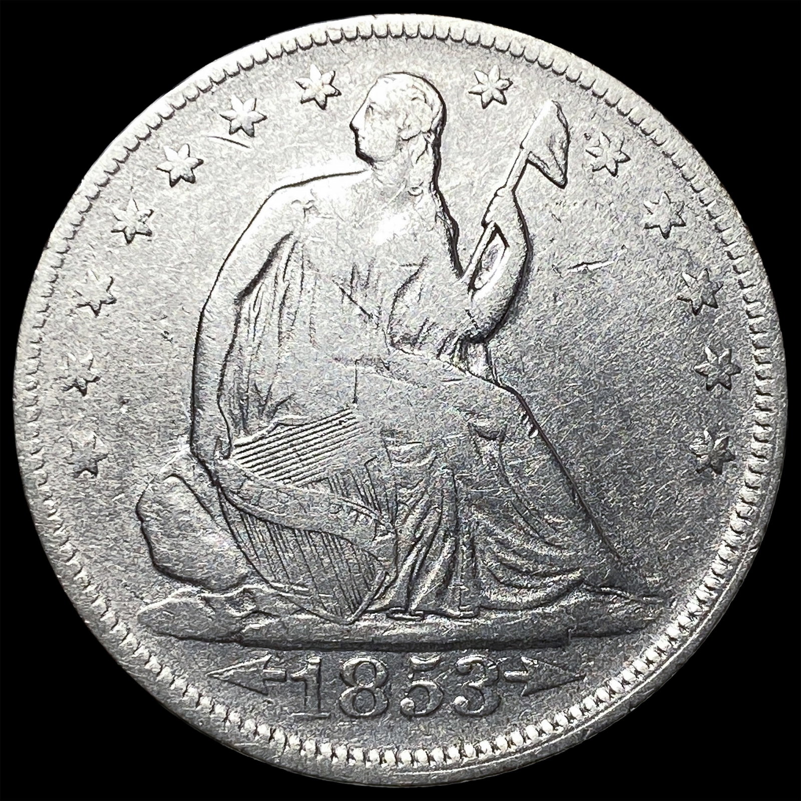 1853 Arrows/Rays Seated Liberty Half Dollar LIGHTLY CIRCULATED: 1853 Arrows/Rays Seated Liberty Half Dollar LIGHTLY CIRCULATED
