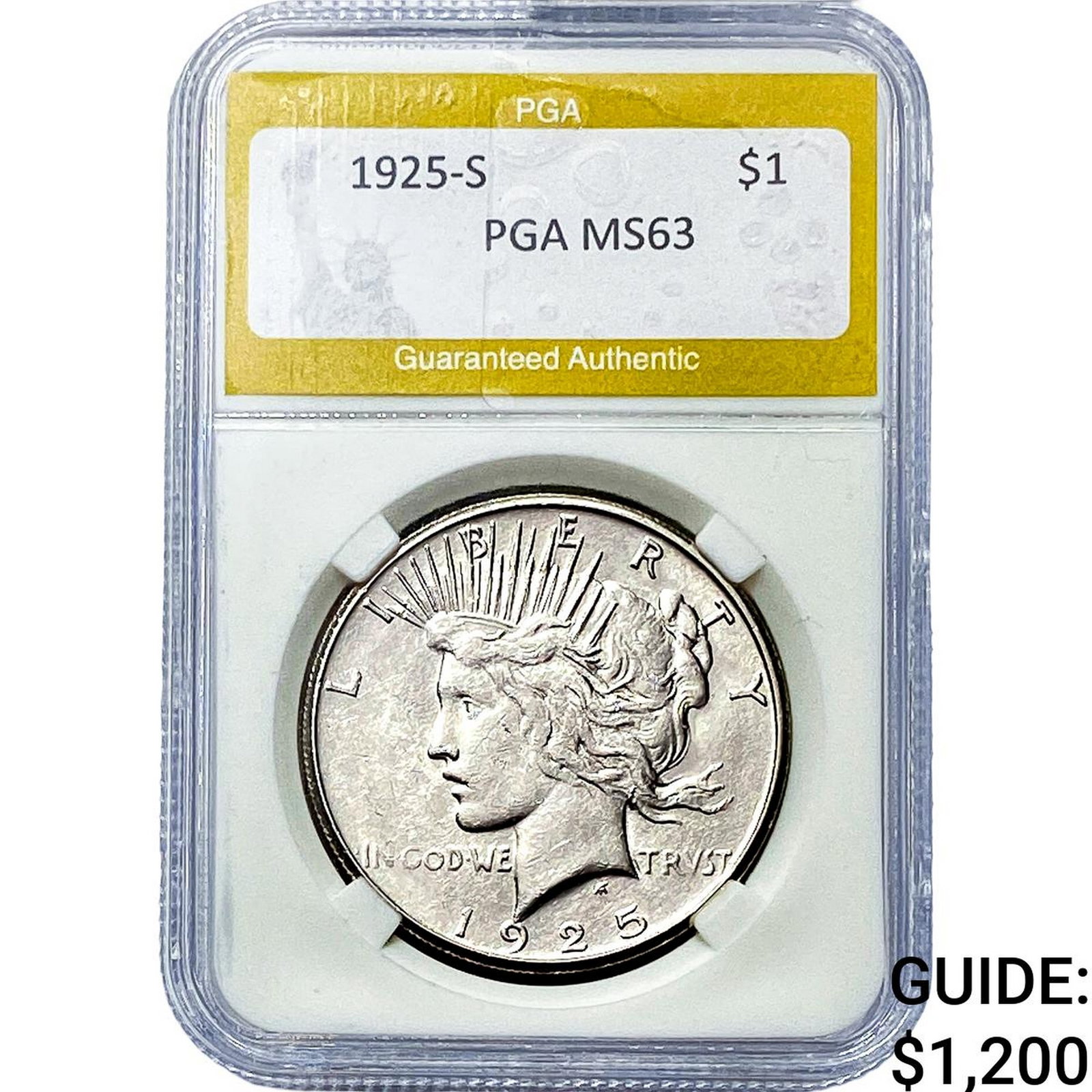 1925-S Silver Peace Dollar PGA MS63: 1925-S Silver Peace Dollar PGA MS63