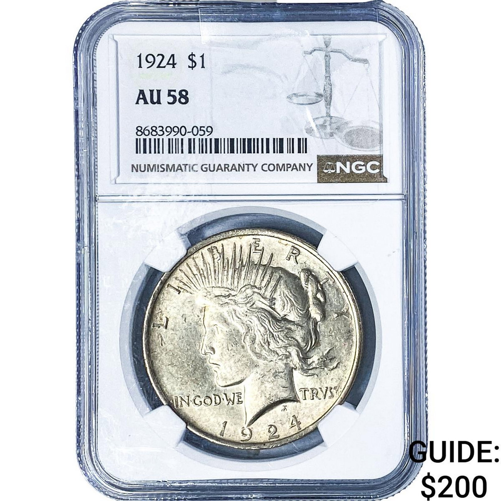 1924 Silver Peace Dollar NGC AU58: 1924 Silver Peace Dollar NGC AU58