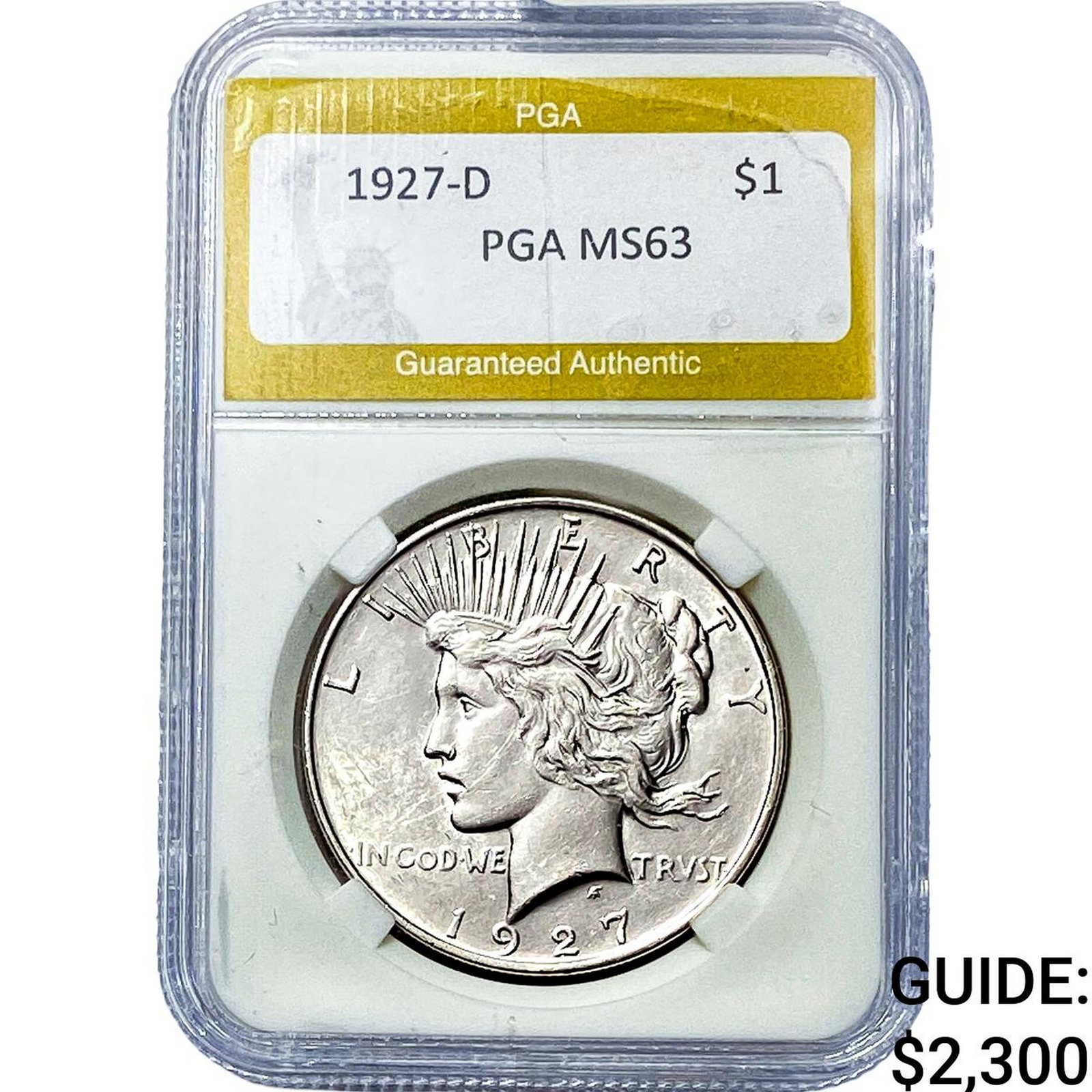 1927-D Silver Peace Dollar PGA MS63: 1927-D Silver Peace Dollar PGA MS63