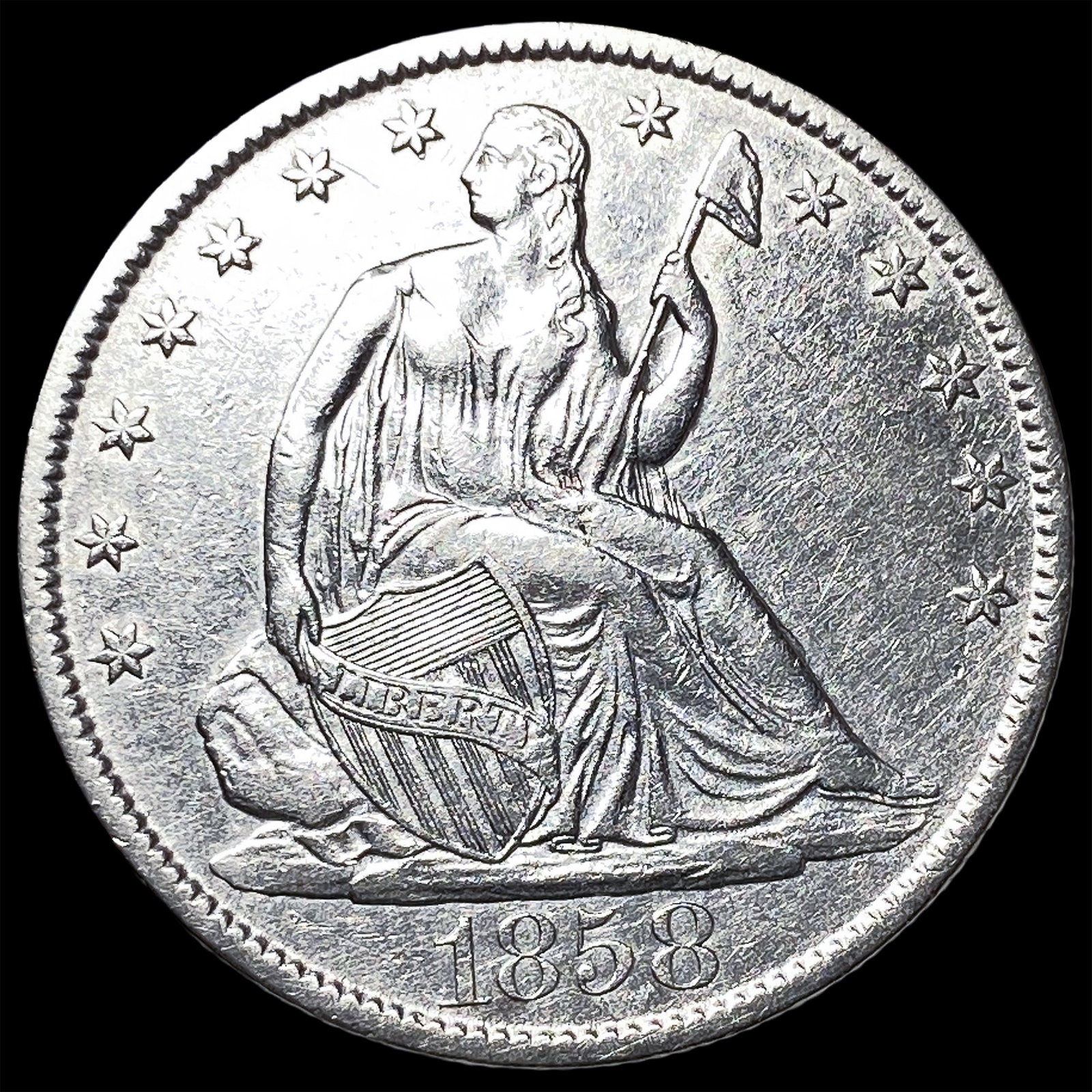1858-O Silver Seated Liberty Half Dollar UNCIRCULATED: 1858-O Silver Seated Liberty Half Dollar UNCIRCULATED