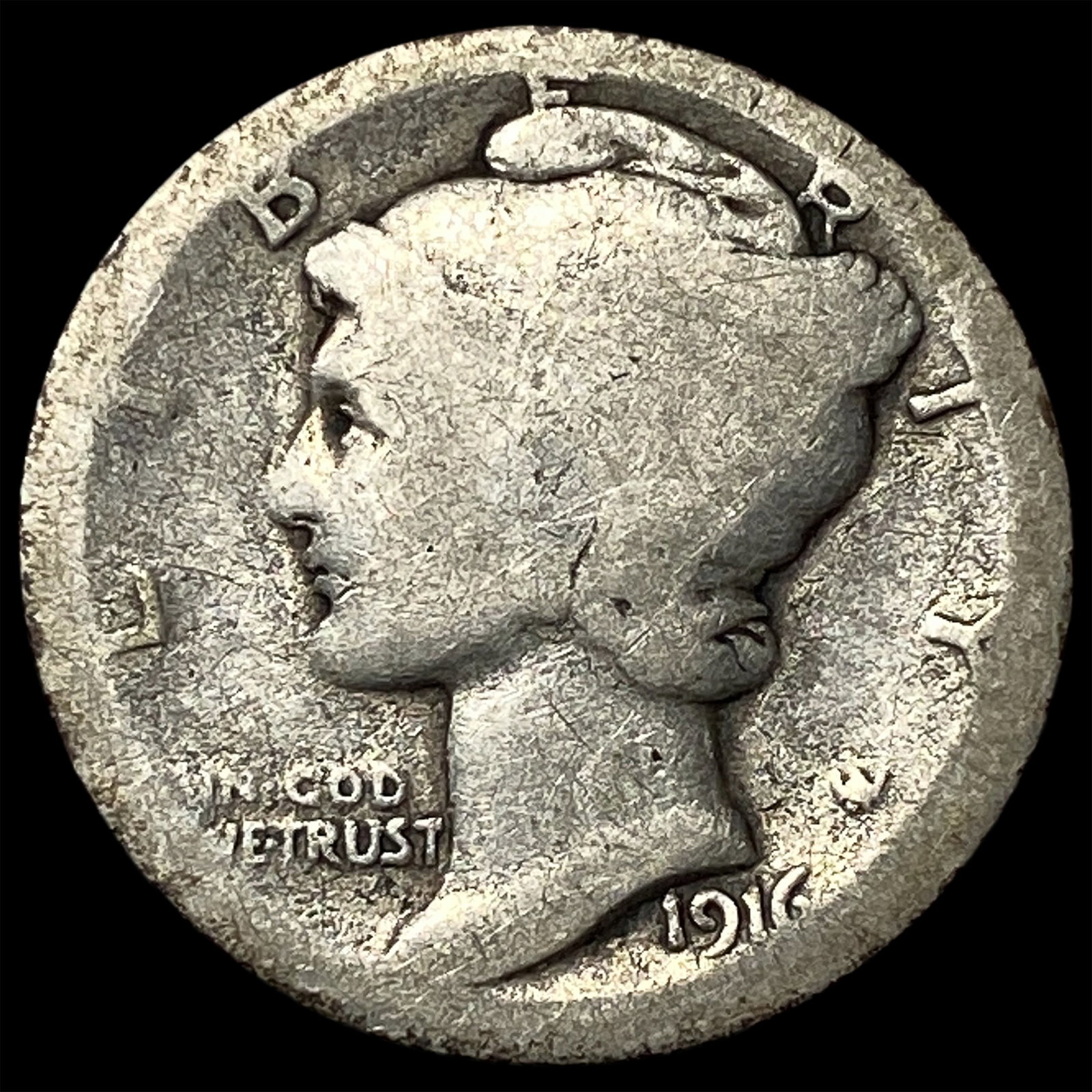 1916-D Silver Mercury Dime NICELY CIRCULATED: 1916-D Silver Mercury Dime NICELY CIRCULATED