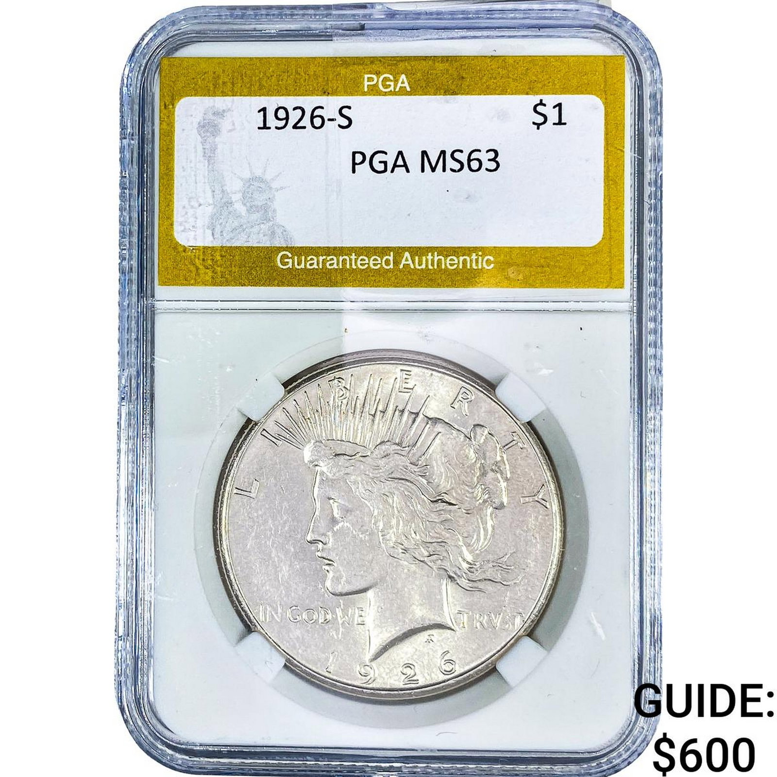 1926-S Silver Peace Dollar PGA MS63: 1926-S Silver Peace Dollar PGA MS63