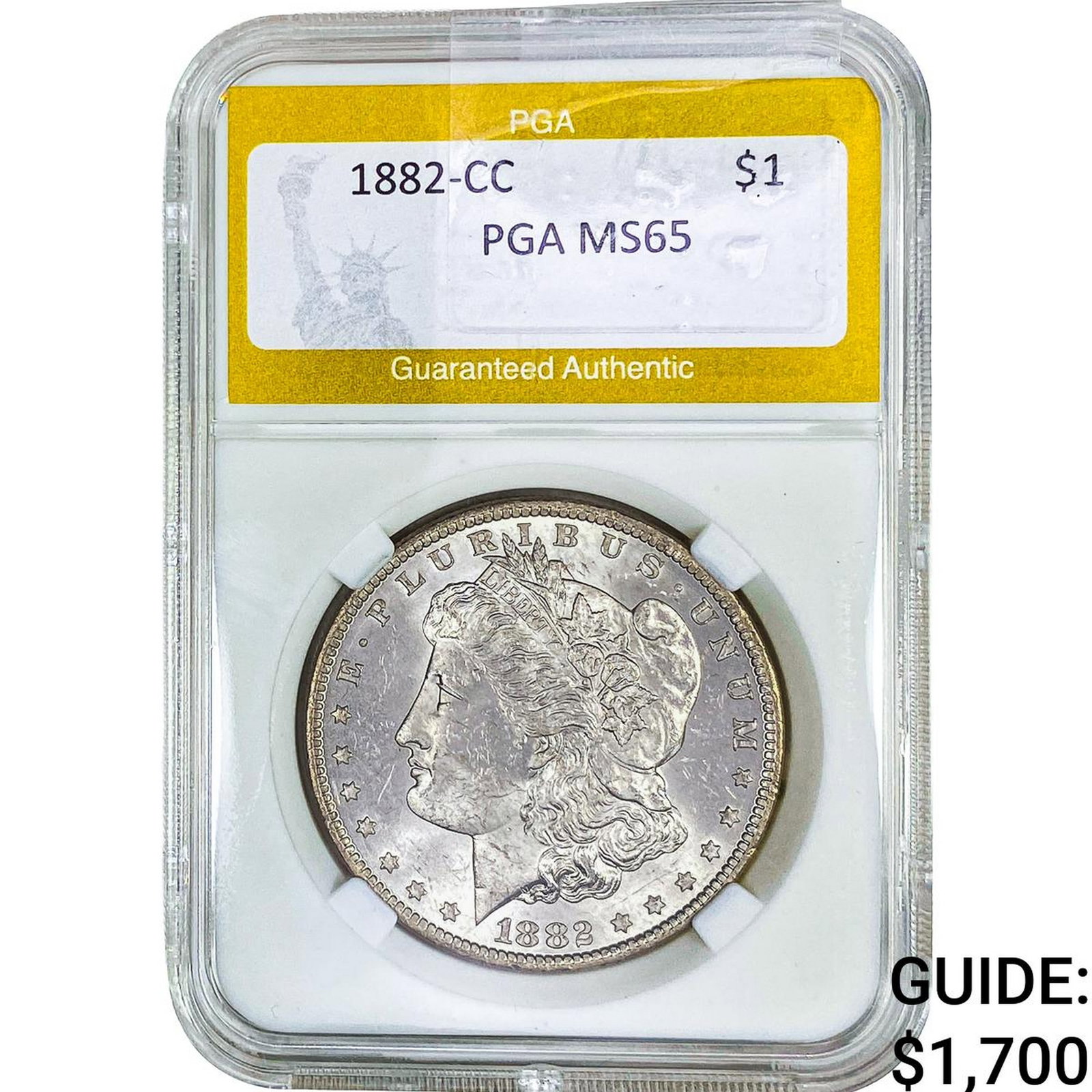 1882-CC Morgan Silver Dollar PGA MS65: 1882-CC Morgan Silver Dollar PGA MS65