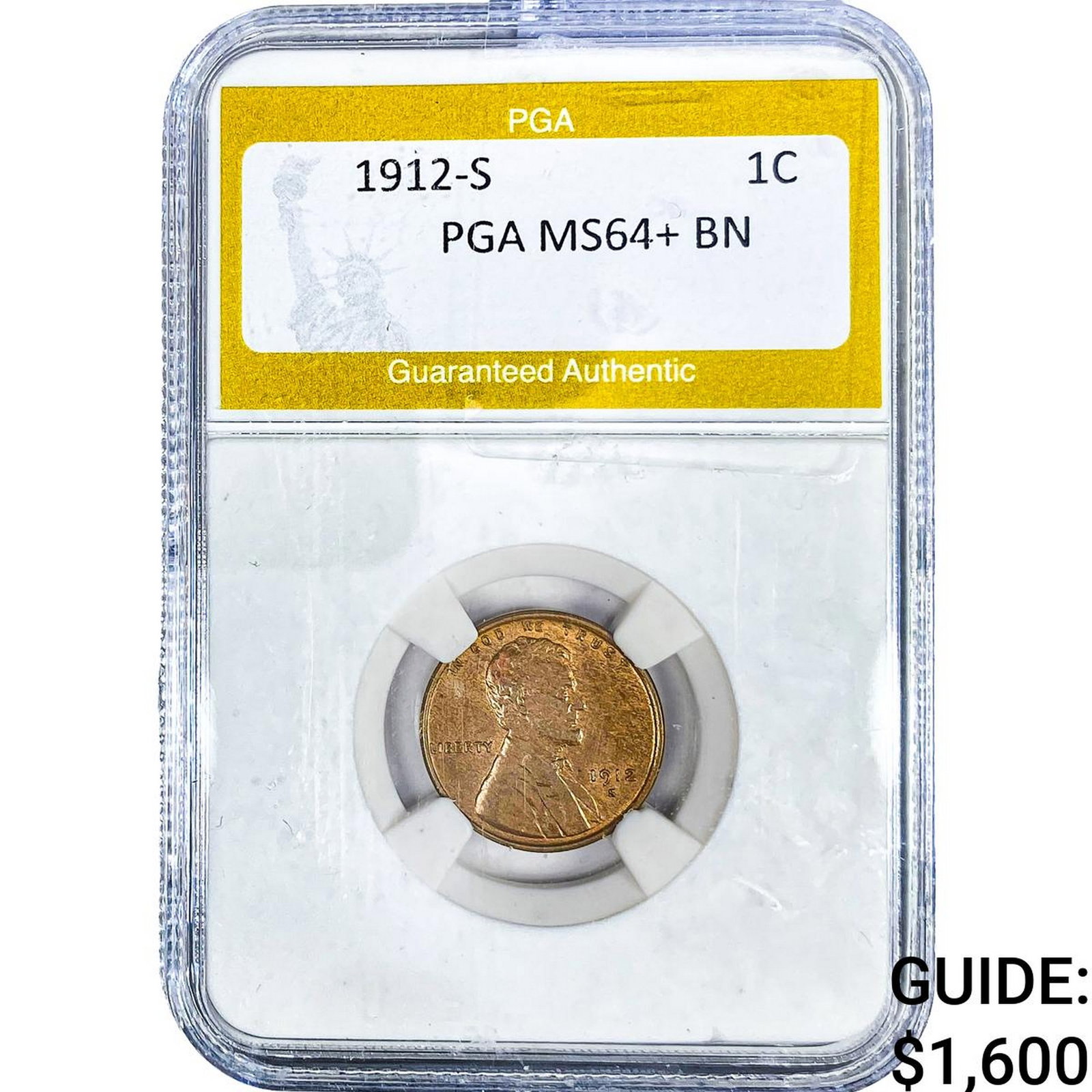 1912-S Wheat Cent PGA MS64+ BN: 1912-S Wheat Cent PGA MS64+ BN