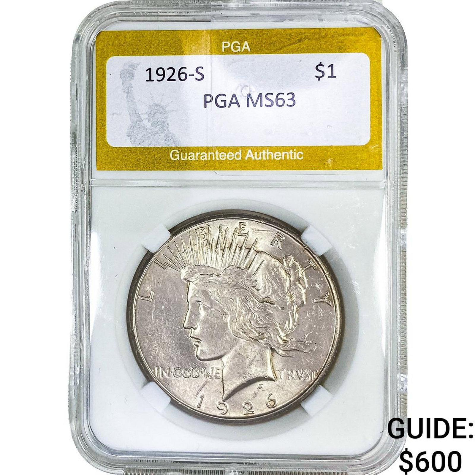 1926-S Silver Peace Dollar PGA MS63: 1926-S Silver Peace Dollar PGA MS63