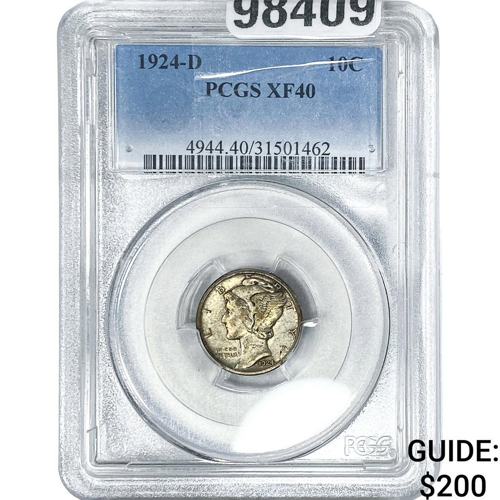 1924-D Mercury Silver Dime PCGS XF40: 1924-D Mercury Silver Dime PCGS XF40