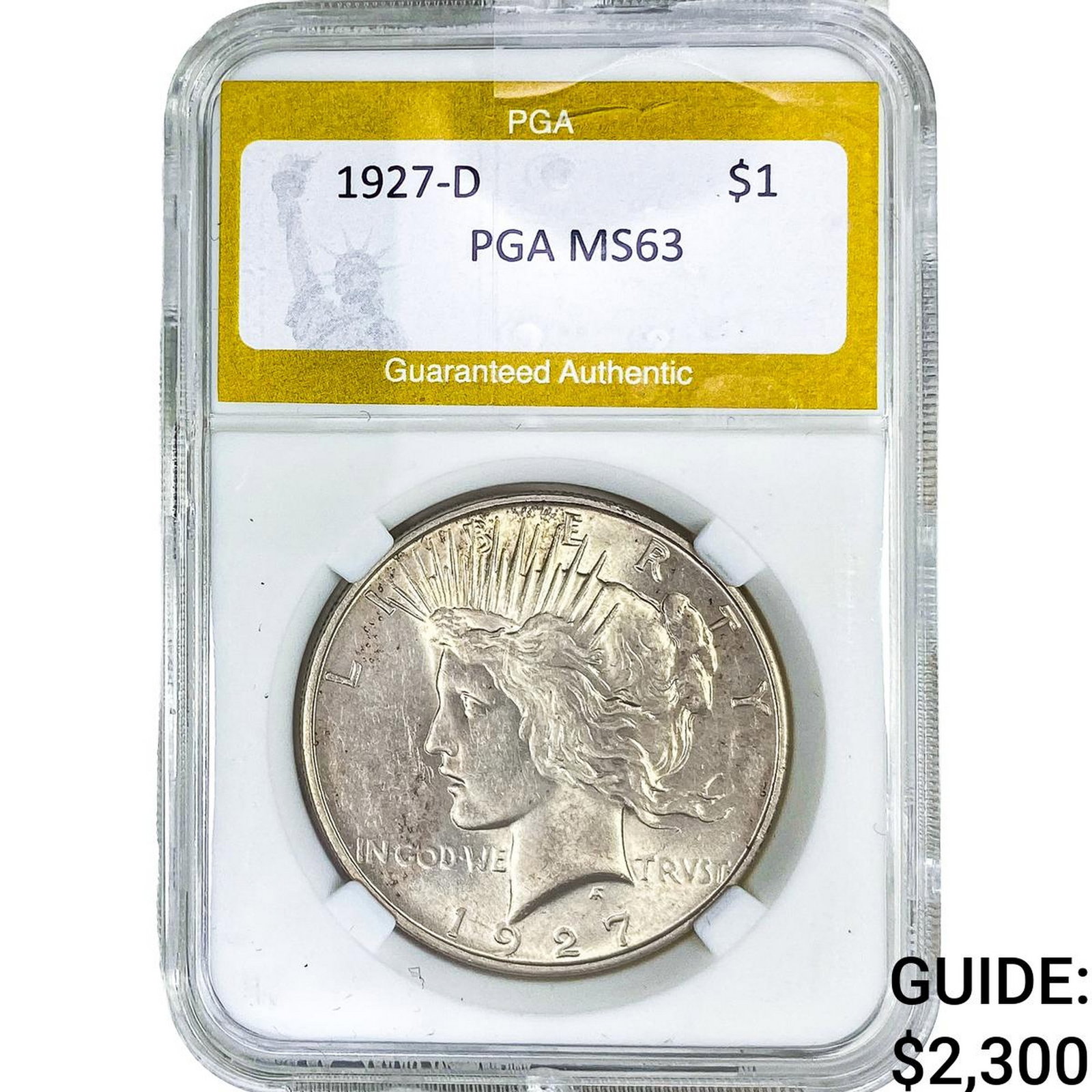 1927-D Silver Peace Dollar PGA MS63: 1927-D Silver Peace Dollar PGA MS63