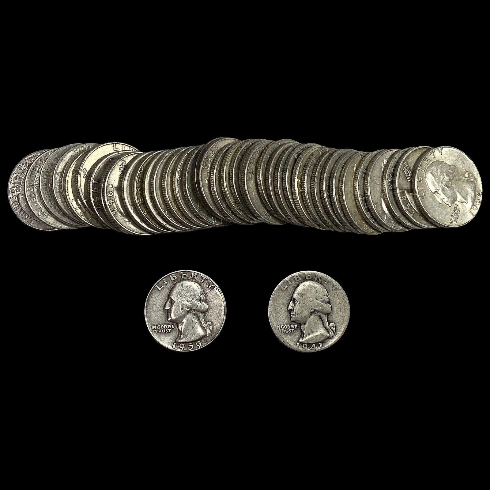 [40] 1937-1964 Washington Silver Quarter Roll (1 of 2)