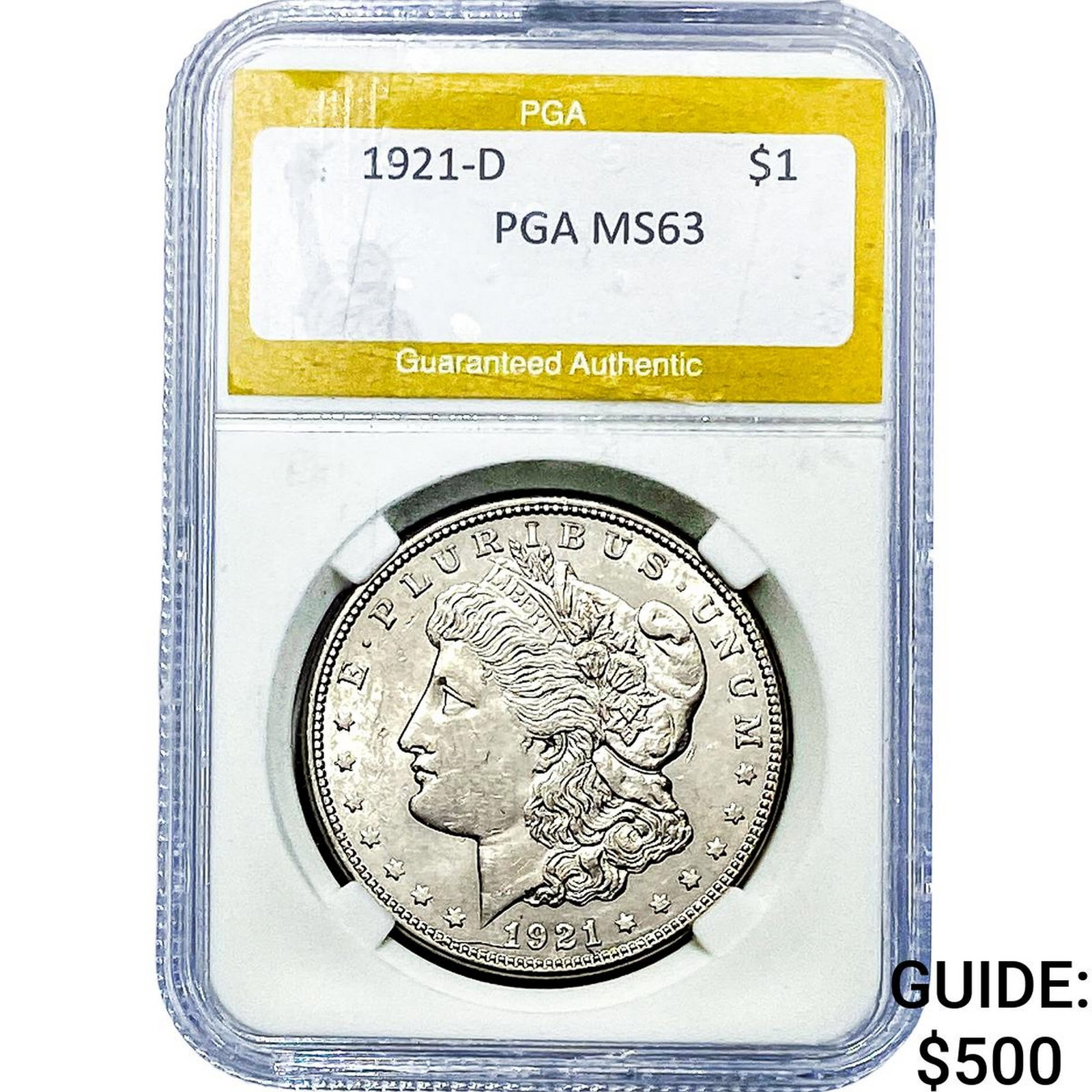 1921-D Morgan Silver Dollar PGA MS63: 1921-D Morgan Silver Dollar PGA MS63