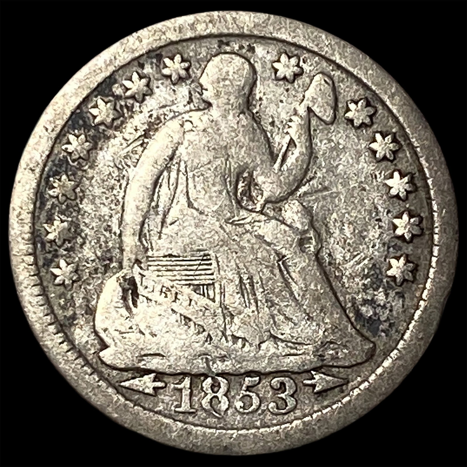 1853 Arrows Seated Liberty Half Dime LIGHTLY CIRCULATED: 1853 Arrows Seated Liberty Half Dime LIGHTLY CIRCULATED