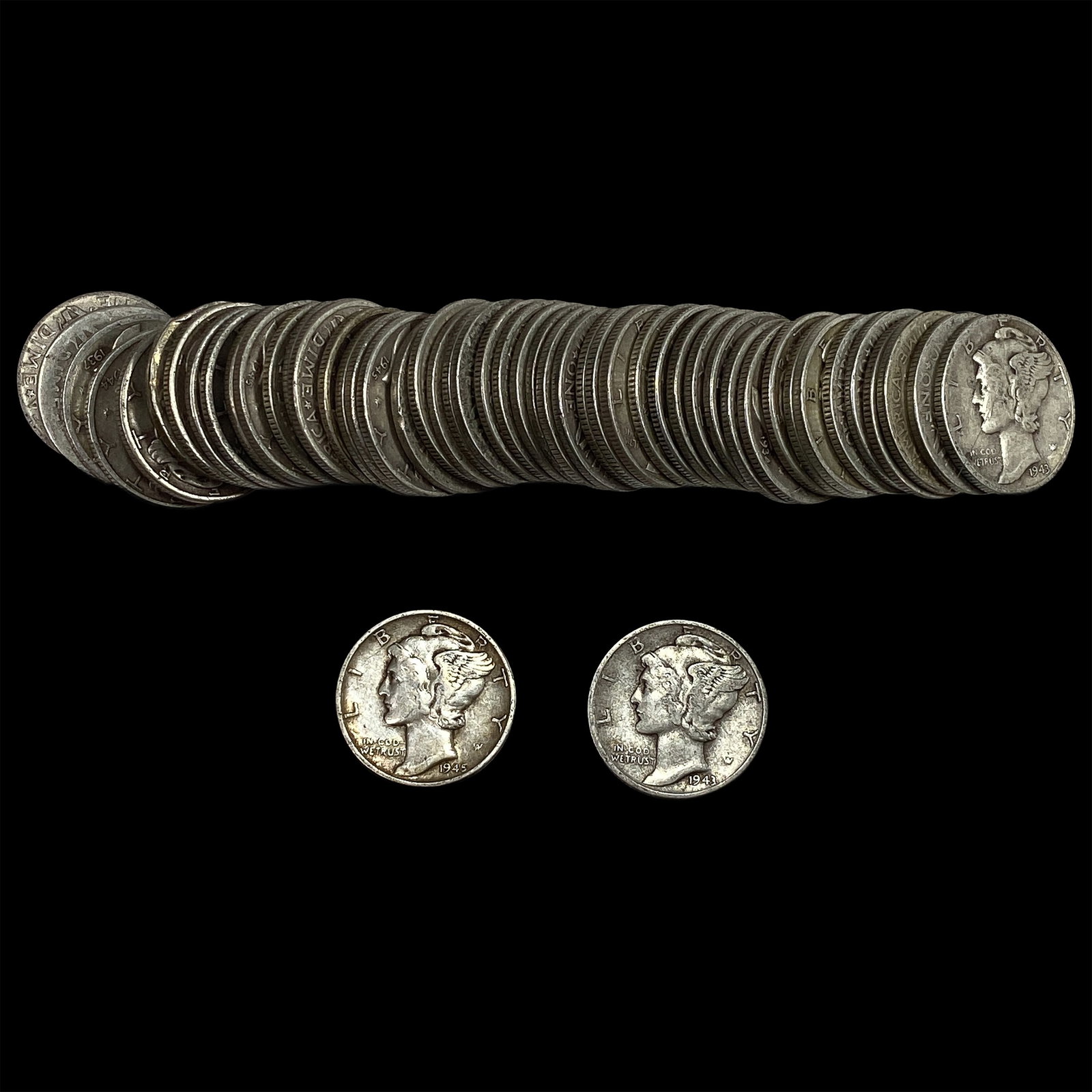 [50] 1918-1945 Mercury Silver Dime Roll: [50] 1918-1945 Mercury Silver Dime Roll