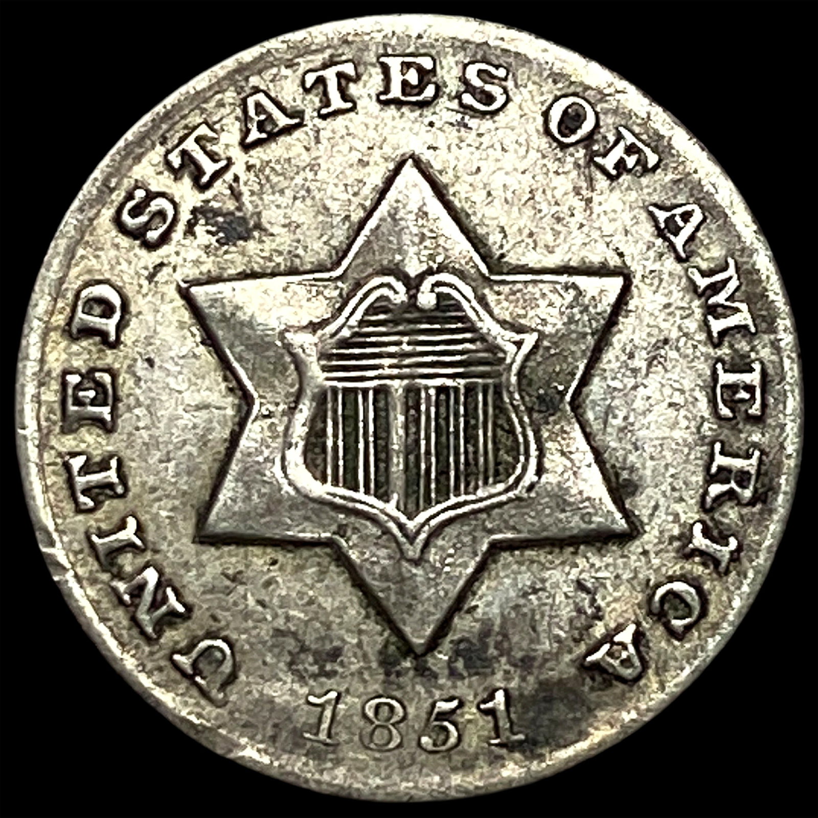 1851-O Silver Three-Cent Piece NEARLY UNCIRCULATED: 1851-O Silver Three-Cent Piece NEARLY UNCIRCULATED