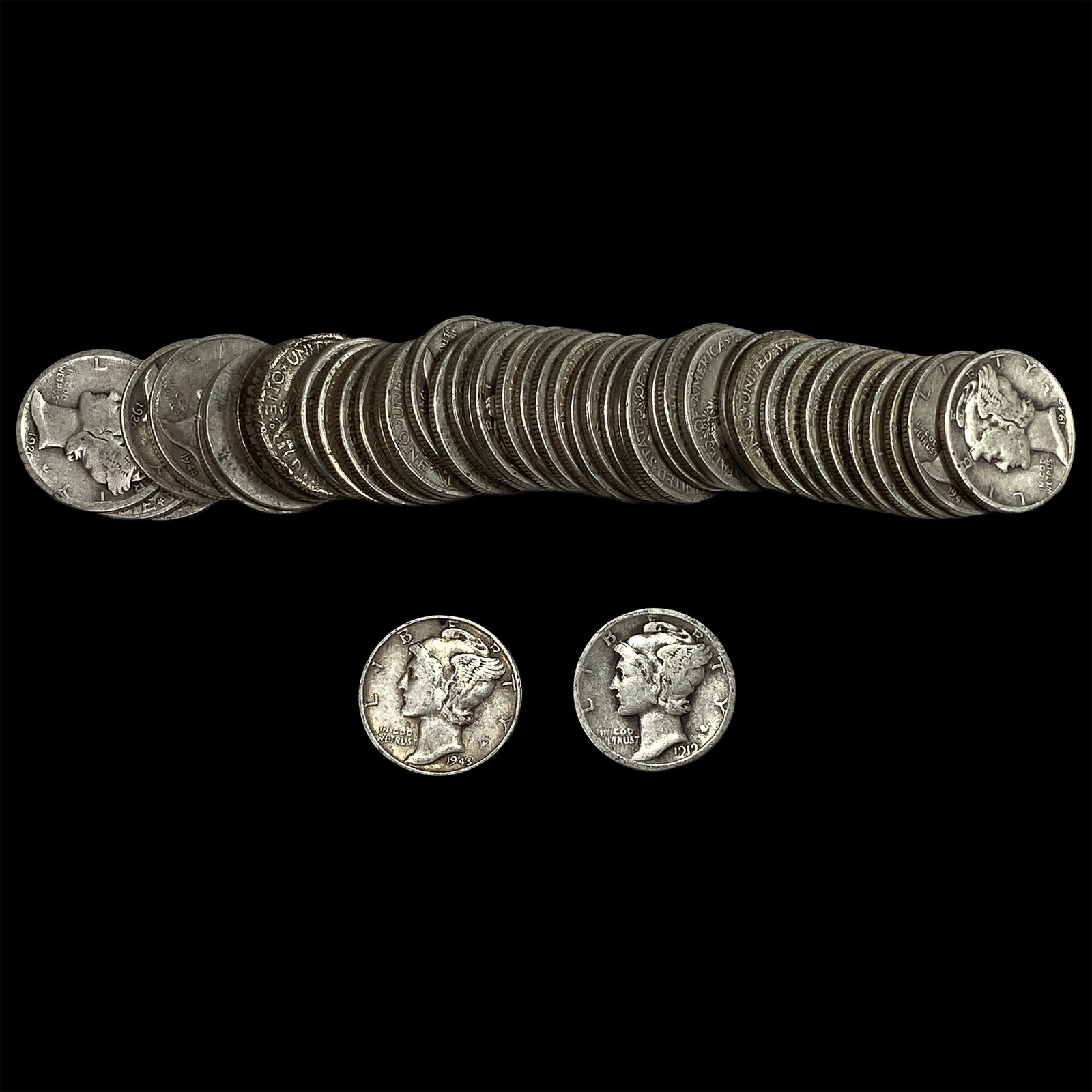 [47] 1919-1945 Mercury Silver Dime Roll: [47] 1919-1945 Mercury Silver Dime Roll