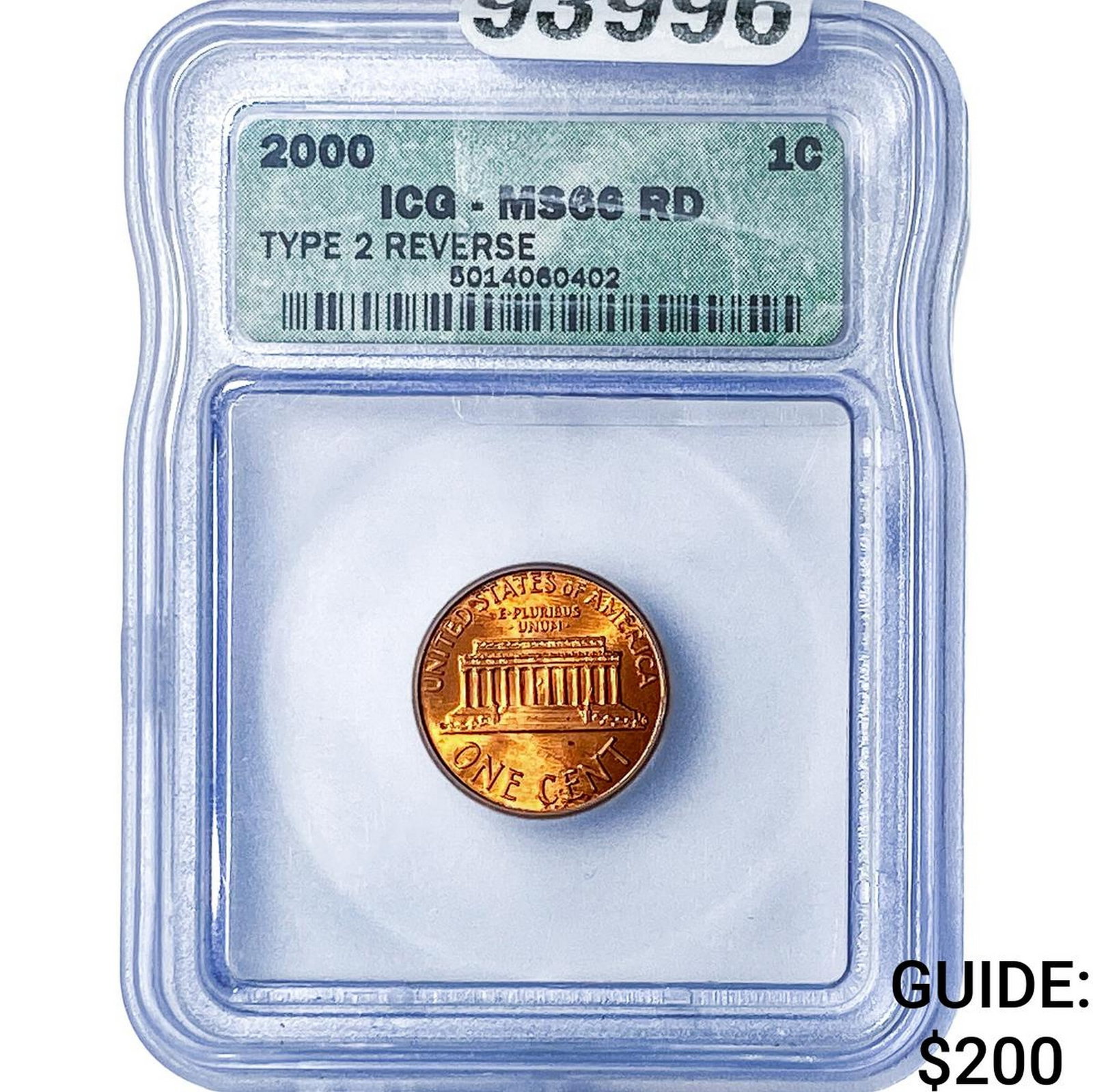 2000 Lincoln Memorial Cent ICG MS66 RD Type 2 Rev. (1 of 2)