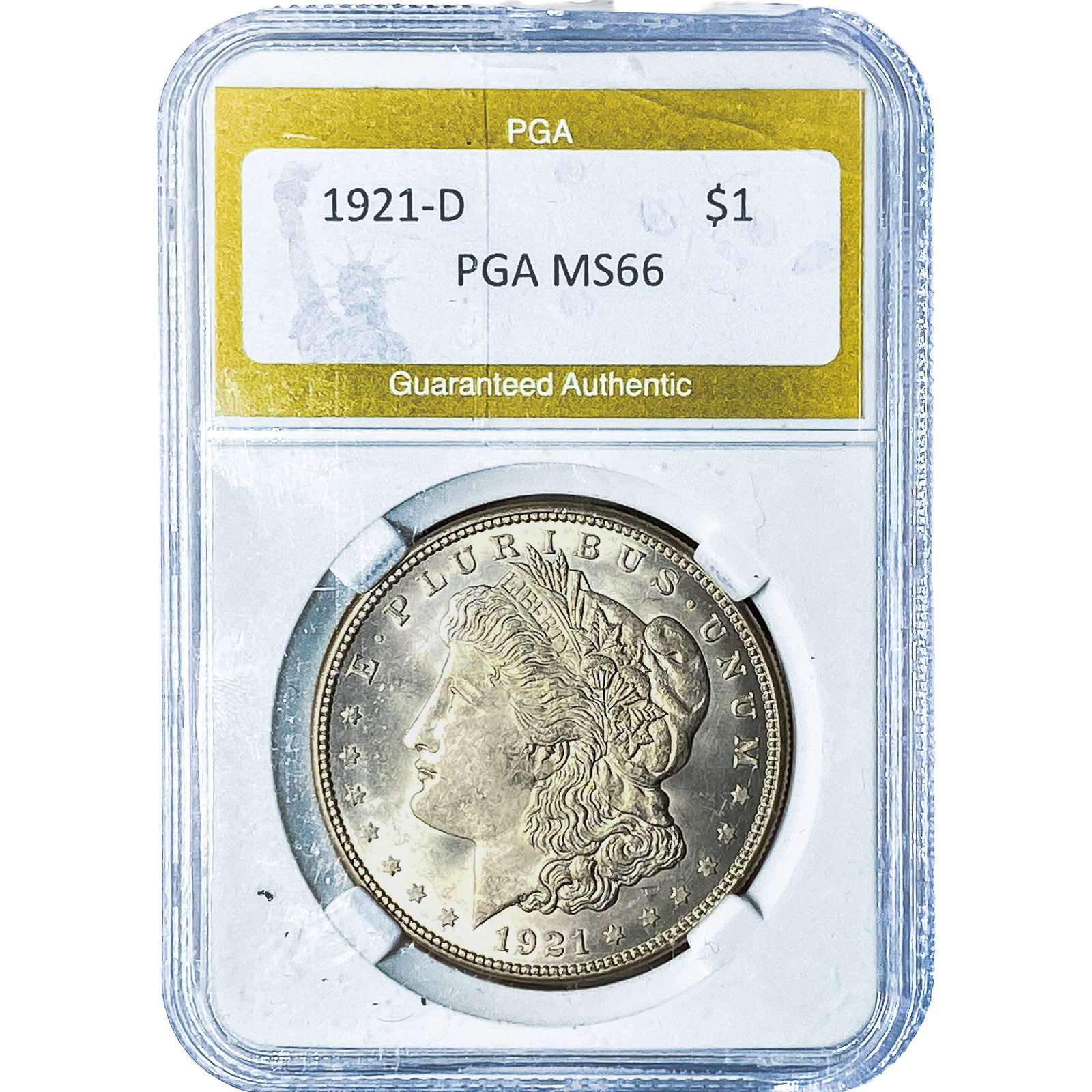 1921-D Morgan Silver Dollar PGA MS66: 1921-D Morgan Silver Dollar PGA MS66