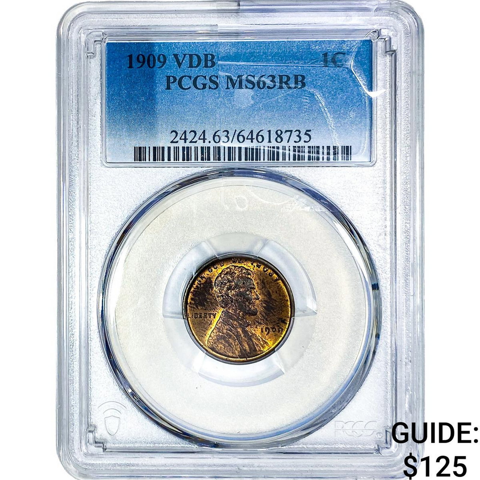 1909 VDB Wheat Cent PCGS MS63 RB: 1909 VDB Wheat Cent PCGS MS63 RB