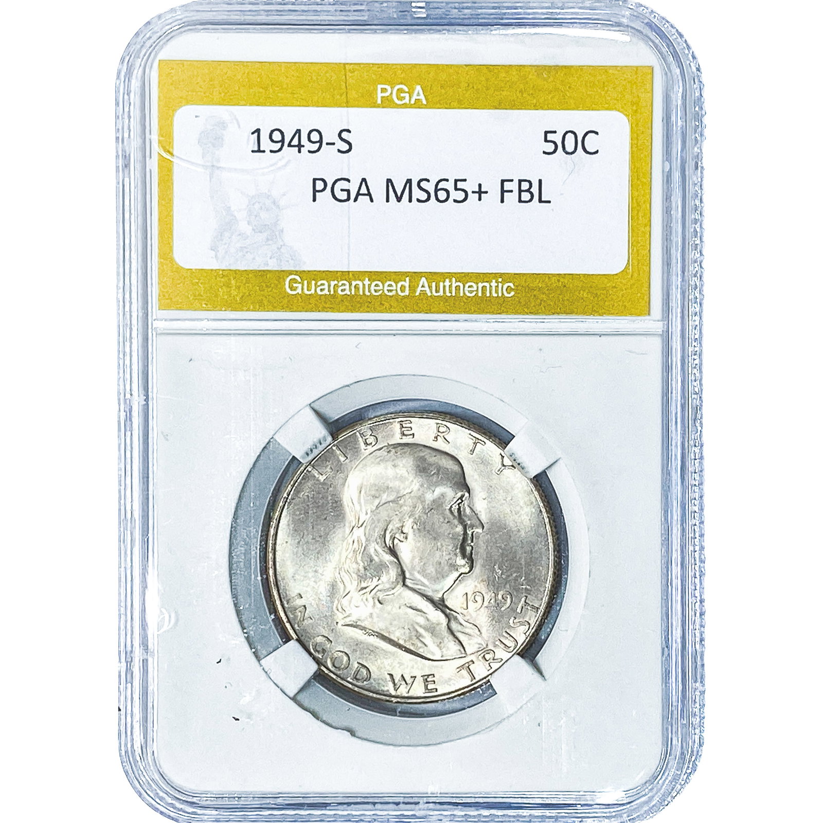 1949-S Franklin Half Dollar PGA MS65+FBL: 1949-S Franklin Half Dollar PGA MS65+FBL