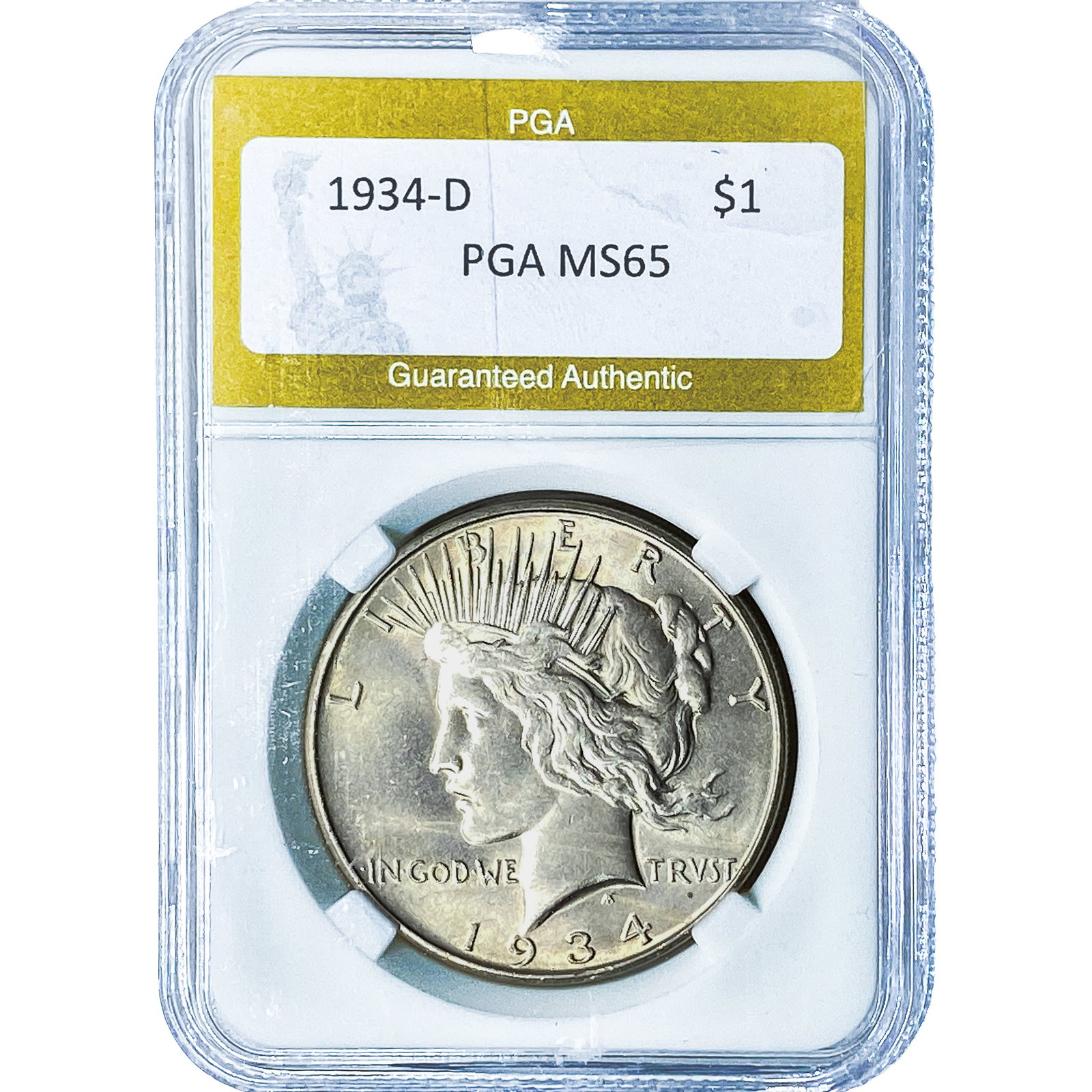 1934-D Silver Peace Dollar PGA MS65: 1934-D Silver Peace Dollar PGA MS65