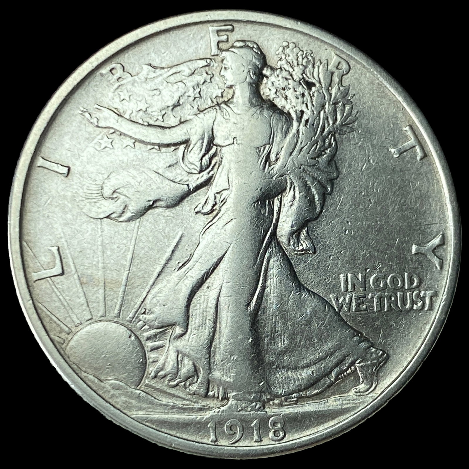 1918-D Silver Walking Liberty Half Dollar CLOSELY UNCIRCULATED: 1918-D Silver Walking Liberty Half Dollar CLOSELY UNCIRCULATED