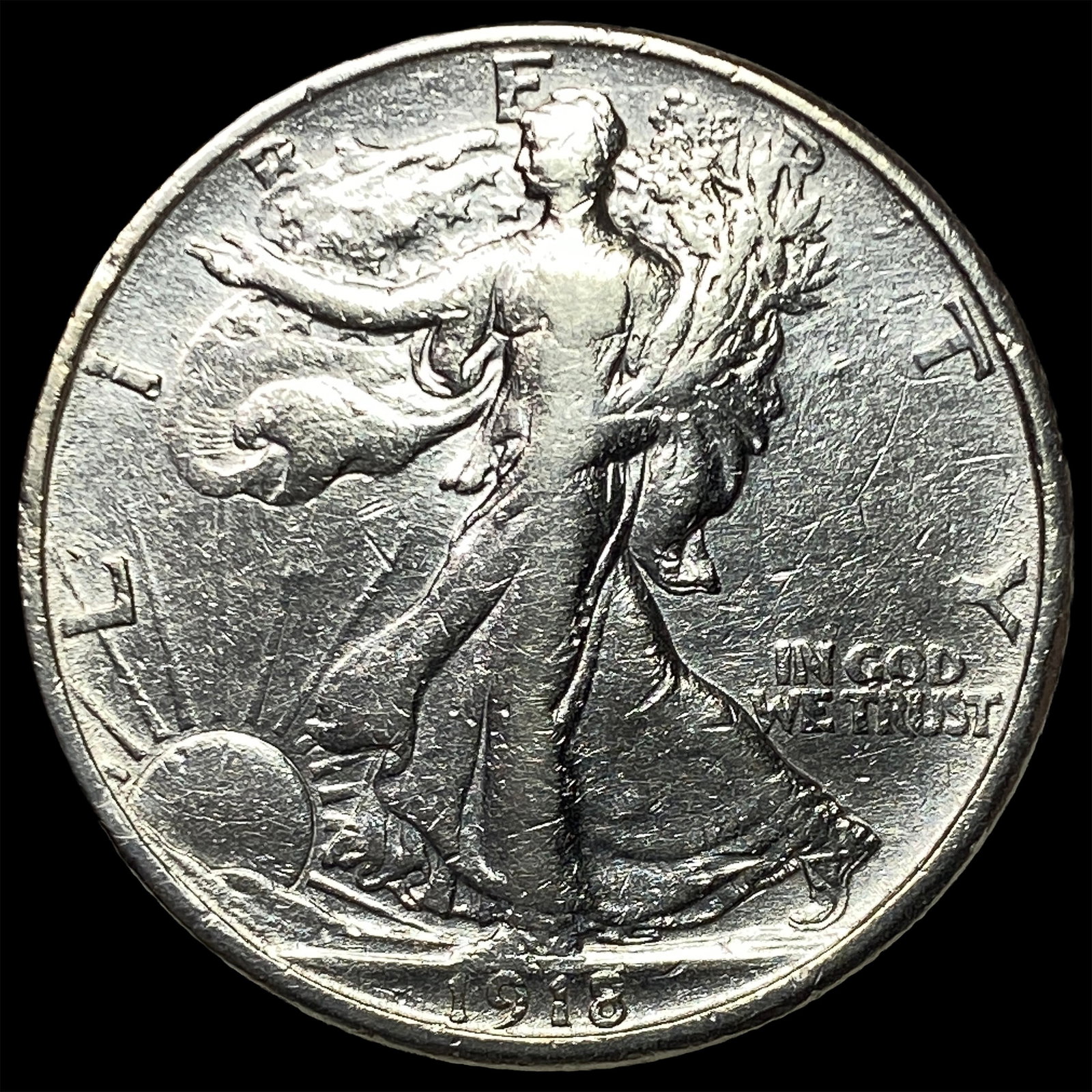 1918-S Silver Walking Liberty Half Dollar ABOUT UNCIRCULATED: 1918-S Silver Walking Liberty Half Dollar ABOUT UNCIRCULATED