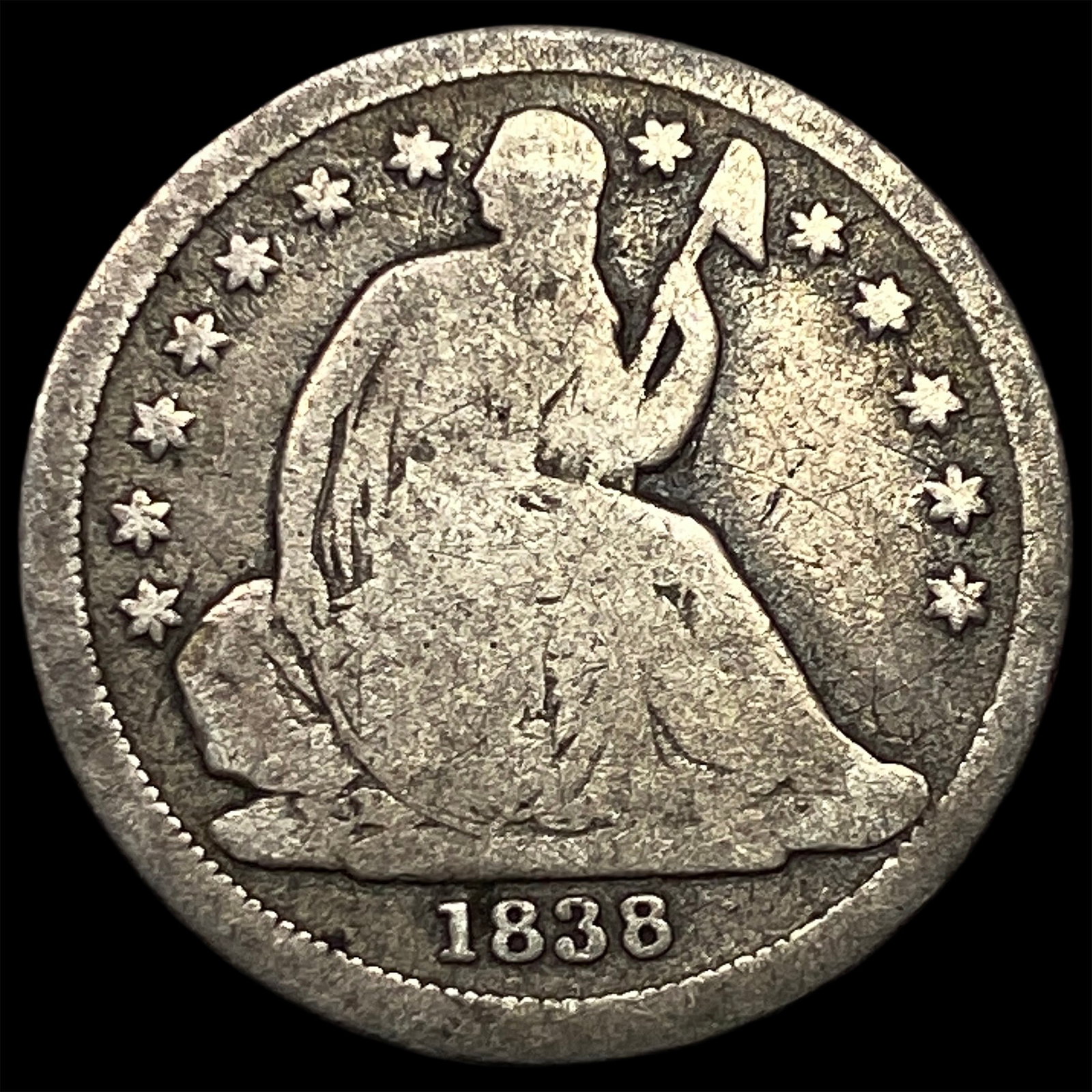 1838-O Silver Seated Liberty Dime LIGHTLY CIRCULATED: 1838-O Silver Seated Liberty Dime LIGHTLY CIRCULATED