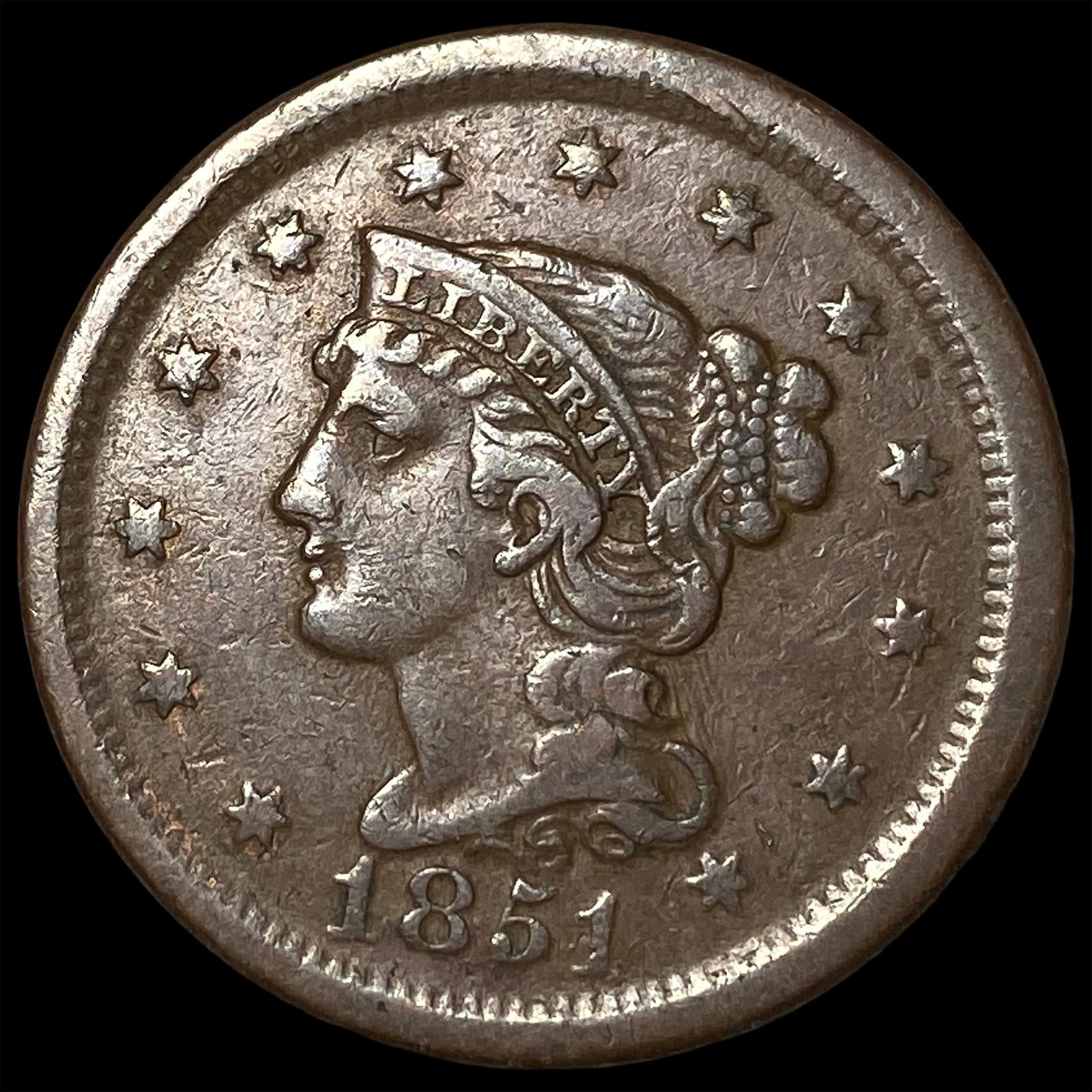 1851 Braided Hair Large Cent NEARLY UNCIRCULATED: 1851 Braided Hair Large Cent NEARLY UNCIRCULATED