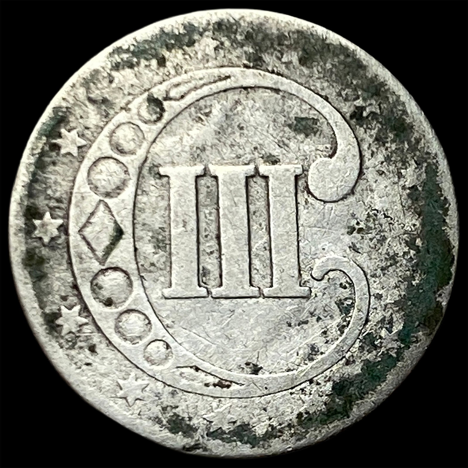 1852 Silver Three-Cent Piece LIGHTLY CIRCULATED - 2