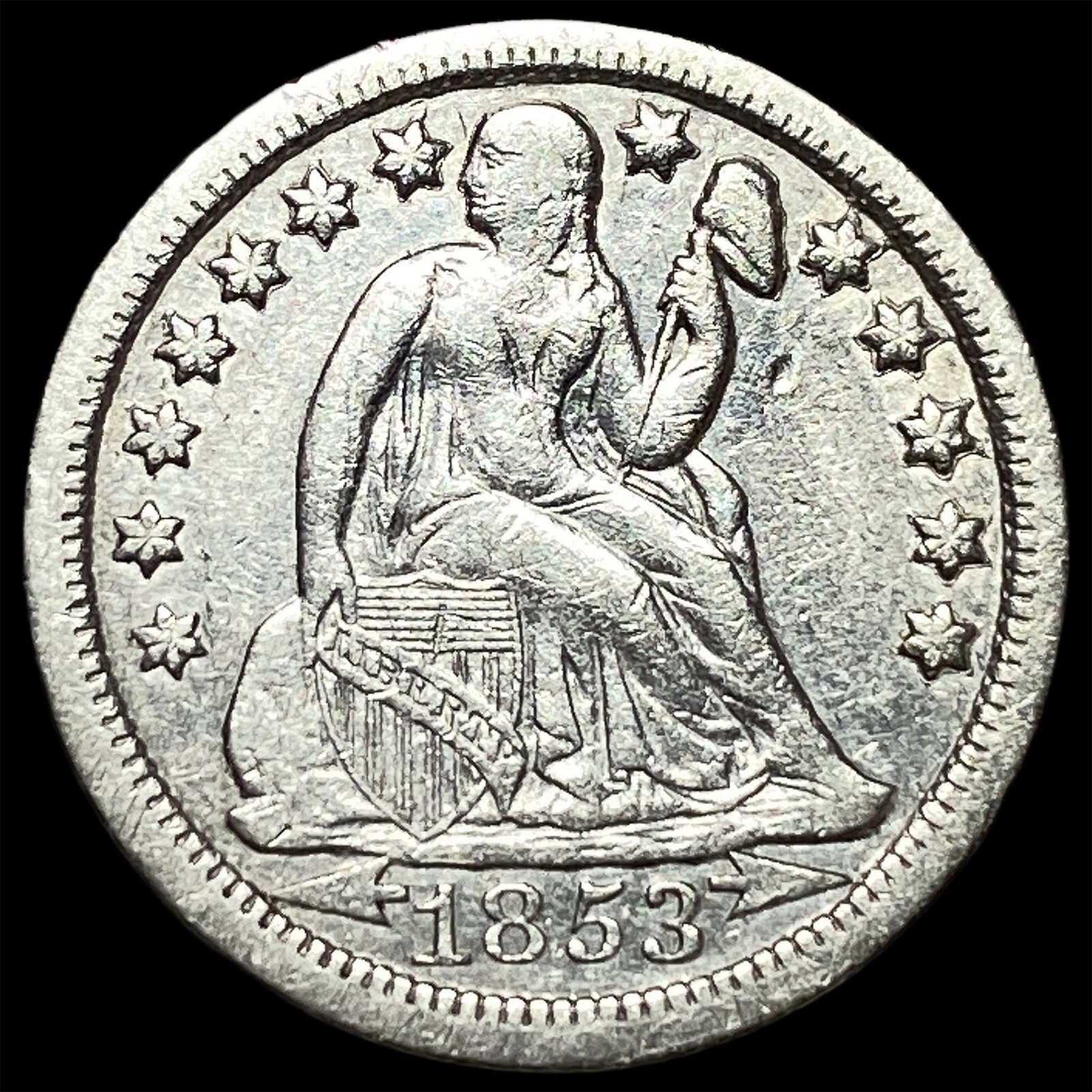 1853-O Silver Seated Liberty Dime CLOSELY UNCIRCULATED (1 of 2)
