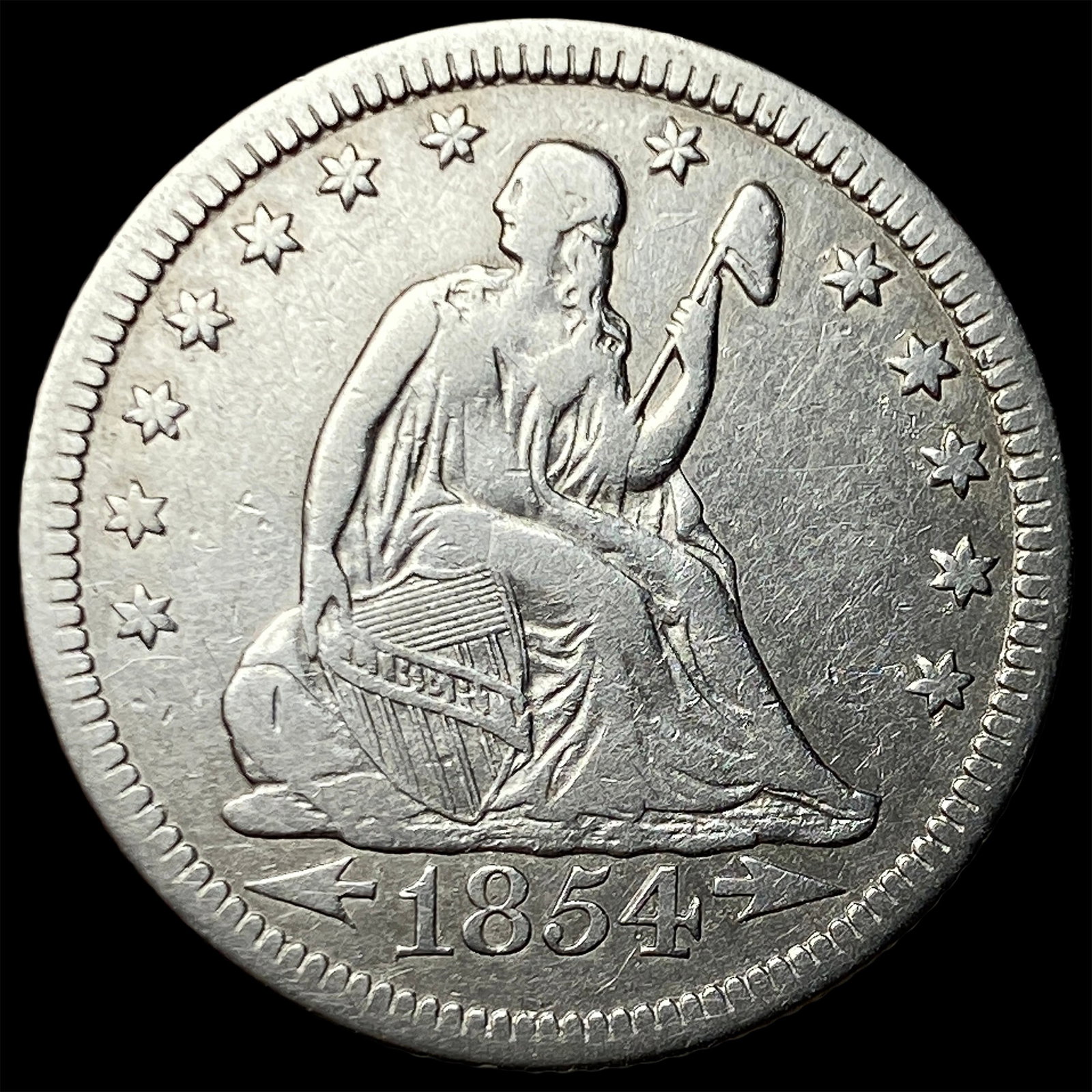 1854-O Silver Seated Liberty Quarter NEARLY UNCIRCULATED: 1854-O Silver Seated Liberty Quarter NEARLY UNCIRCULATED