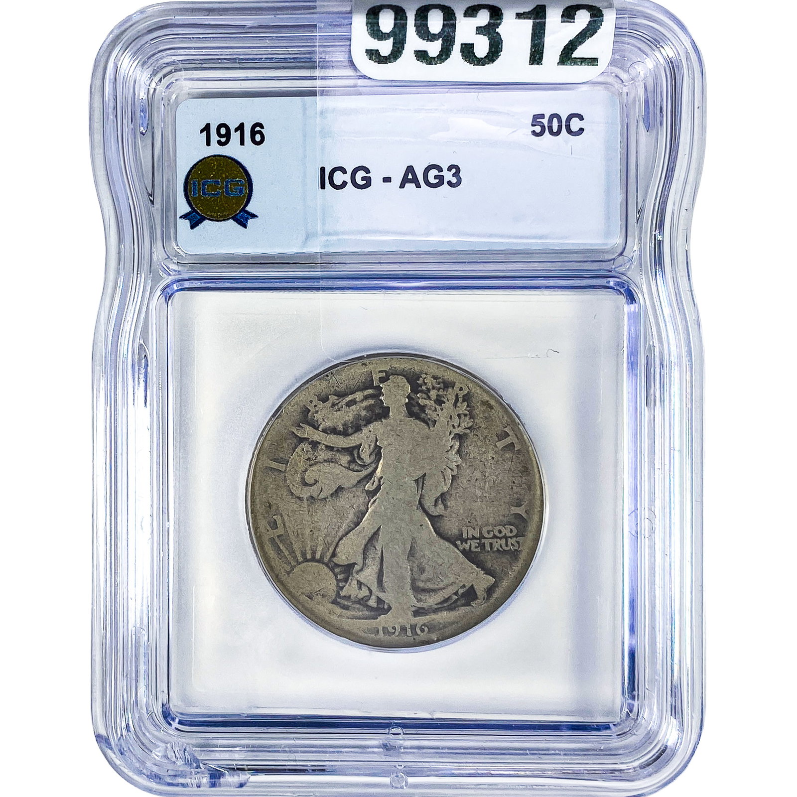 1916 Walking Liberty Half Dollar ICG AG3: 1916 Walking Liberty Half Dollar ICG AG3