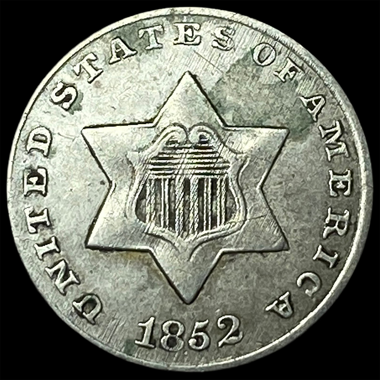 1852 Silver Three-Cent Piece CLOSELY UNCIRCULATED: 1852 Silver Three-Cent Piece CLOSELY UNCIRCULATED